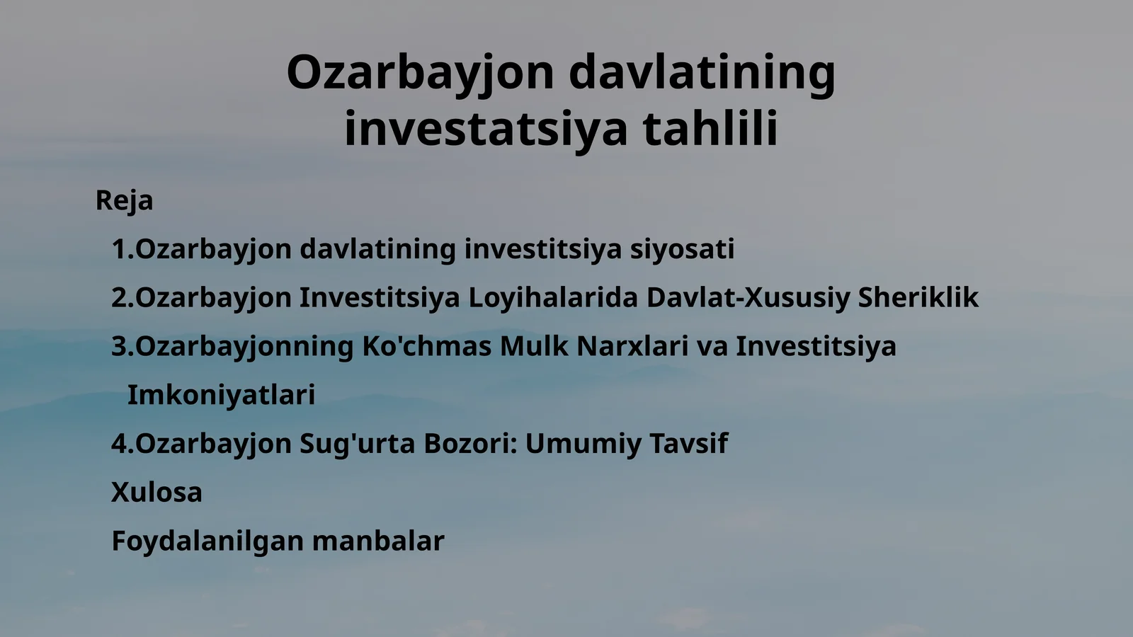 Ozarbayjon davlatining investitsiya siyosati