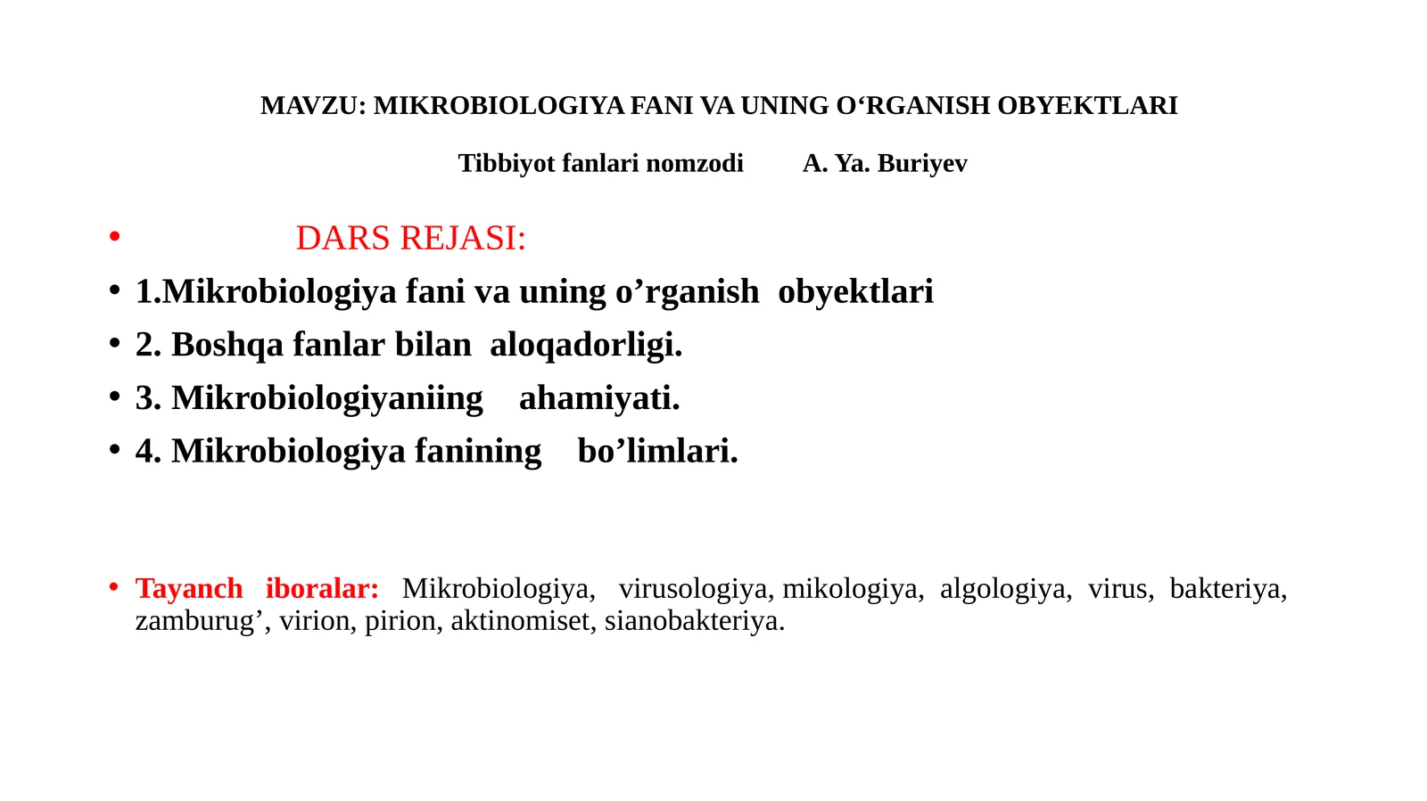 MIKROBIOLOGIYA FANI VA UNING O‘RGANISH OBYEKTLARI