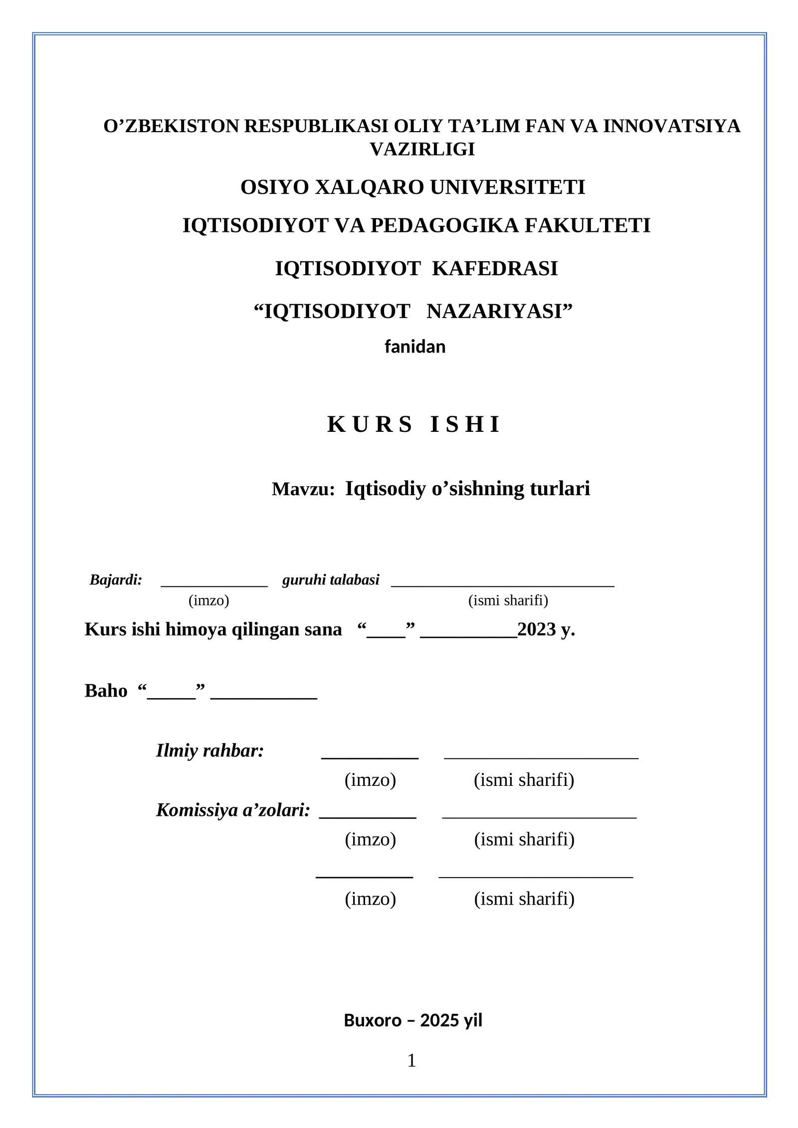 IQTISODIYOT NAZARIYASI KURS ISHI