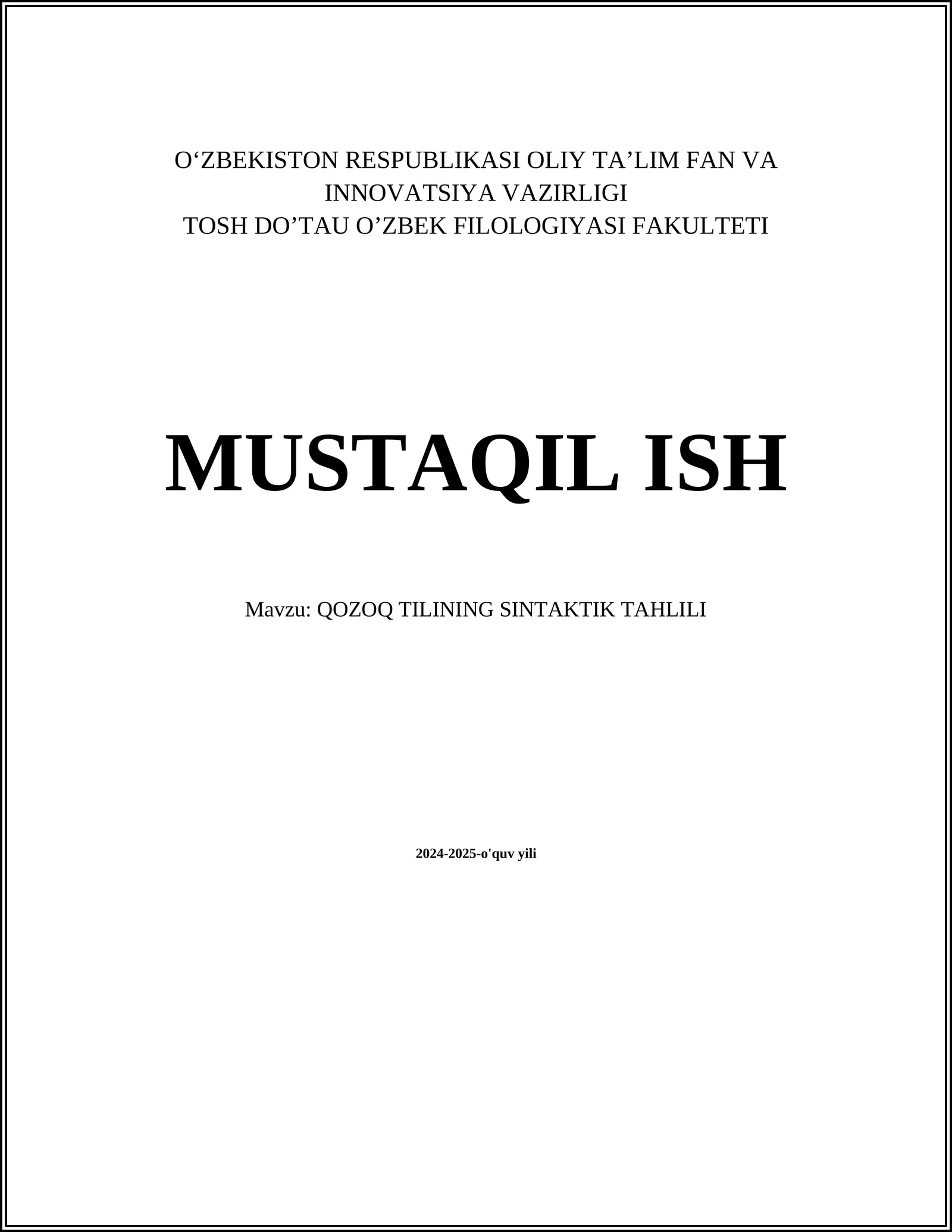 QOZOQ TILINING SINTAKTIK TAHLILI