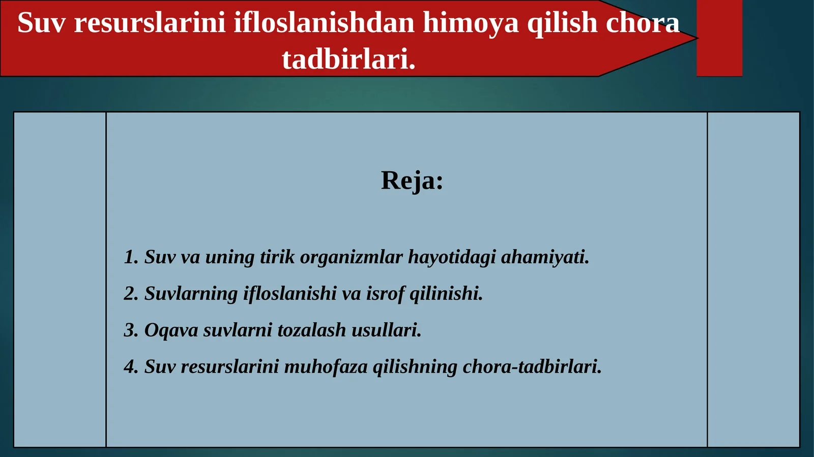 Suv resurslarini ifloslanishdan himoya qilish chora tadbirlari