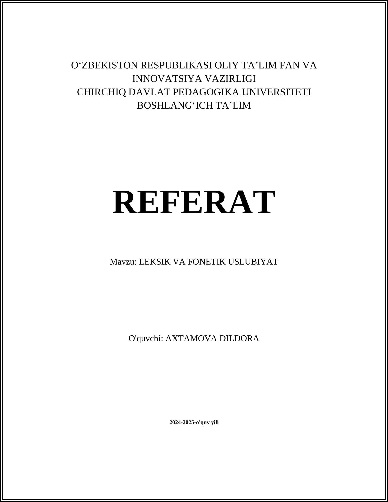 LEKSIK VA FONETIK USLUBIYAT
