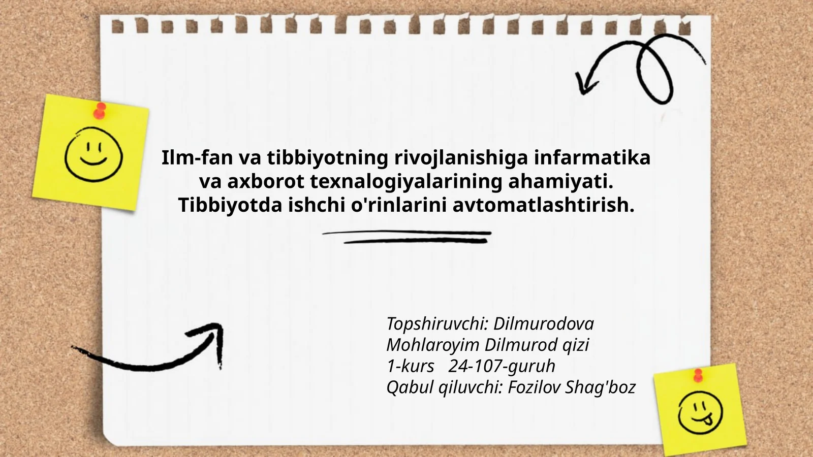 Tibbiyotda ishchi o'rinlarini avtomatlashtirish