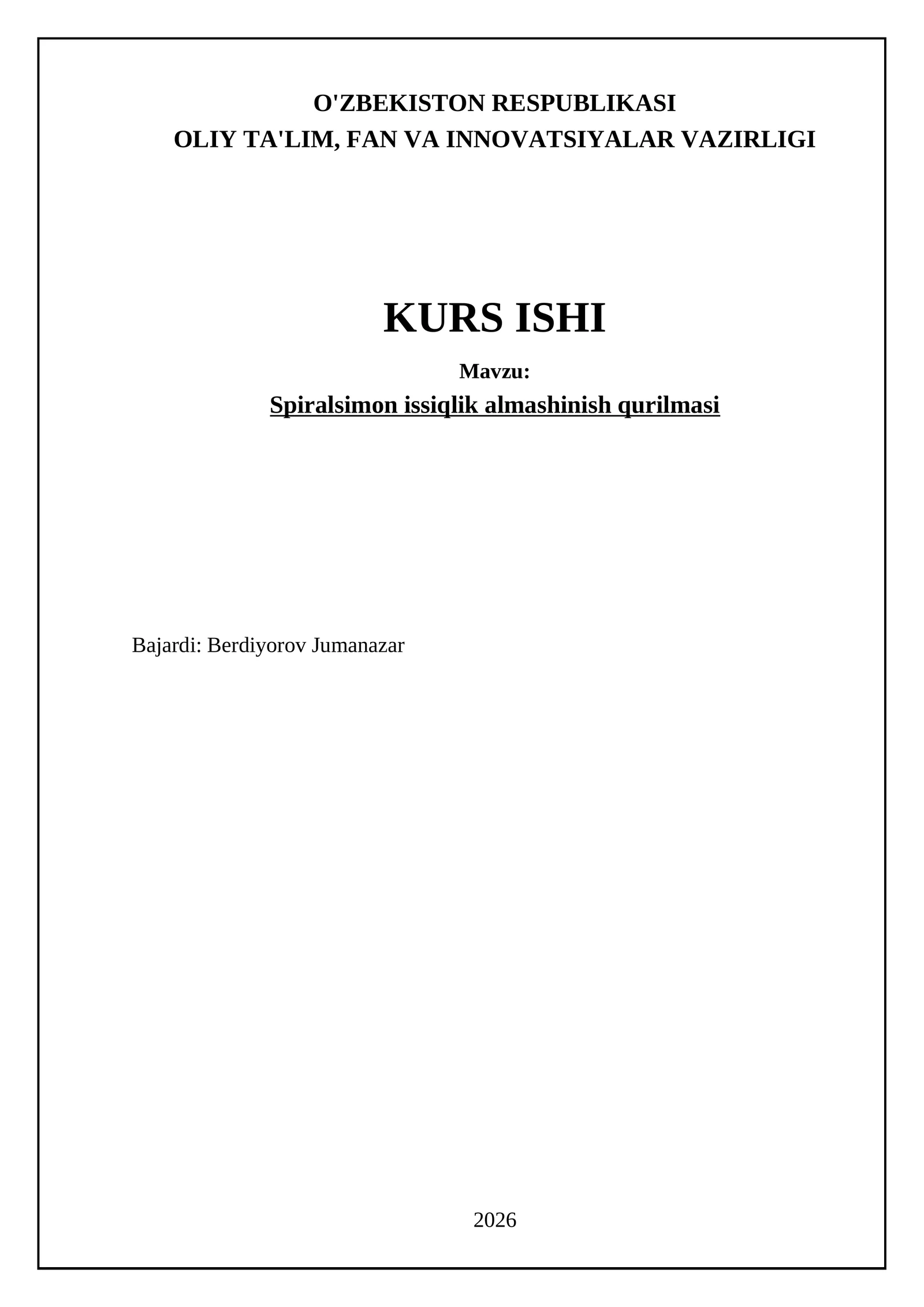 Spiralsimon issiqlik almashinish qurilmasi