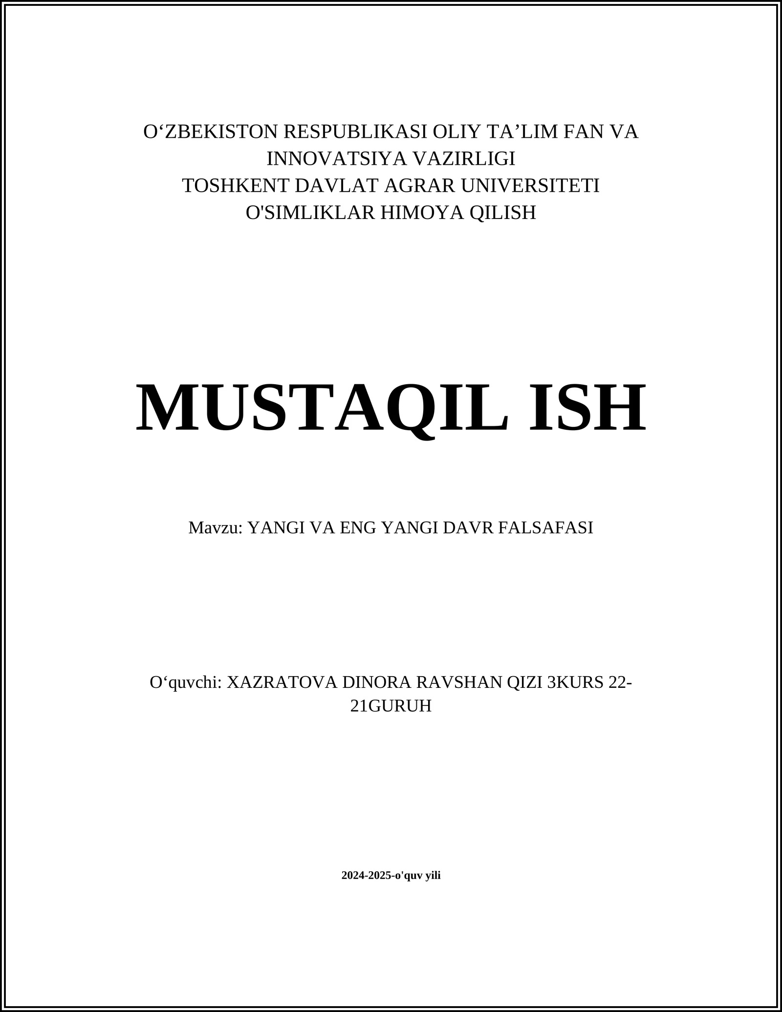 YANGI VA ENG YANGI DAVR FALSAFASI