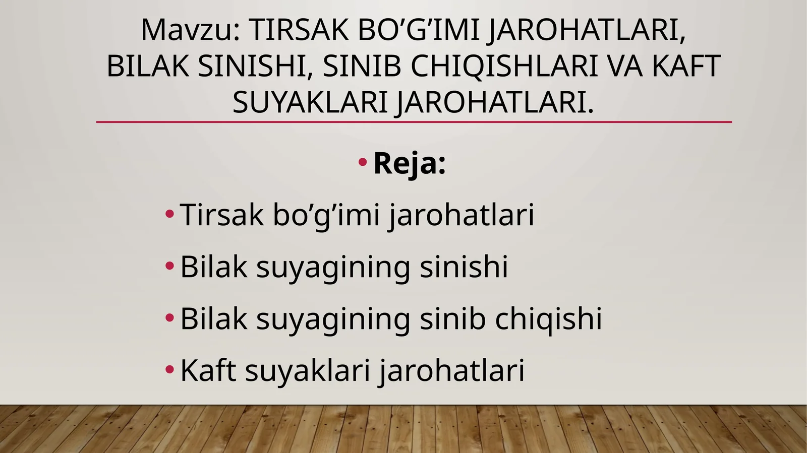 tirsak bo’g’imi jarohatlari, bilak sinishi, sinib chiqishlari va kaft suyaklari jarohatlari