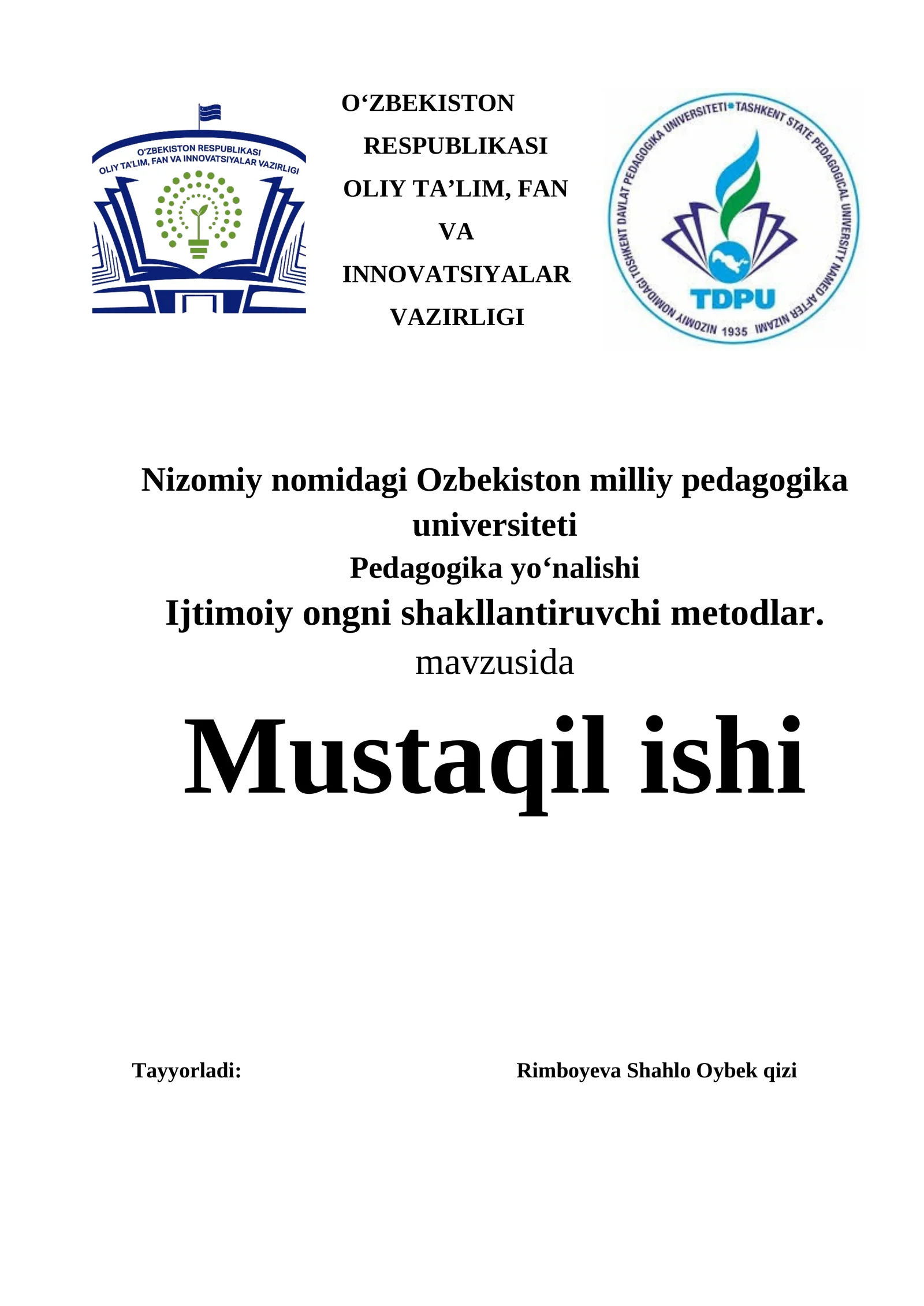 Ijtimoiy ongni shakllantiruvchi metodlar