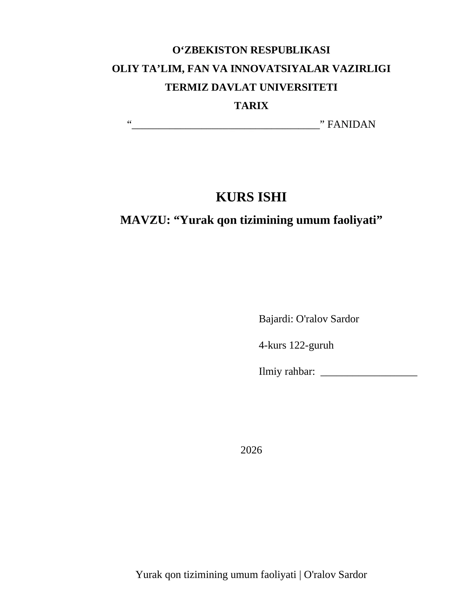 Yurak qon tizimining umum faoliyati