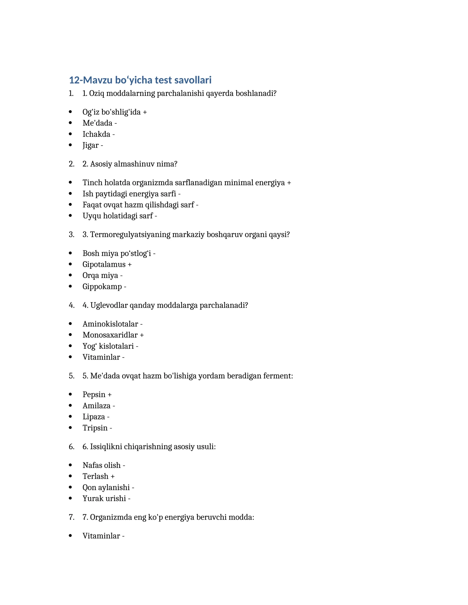 12-Mavzu bo‘yicha test savollari