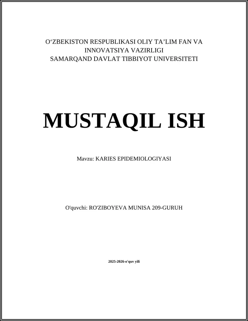 KARIES EPIDEMIOLOGIYASI