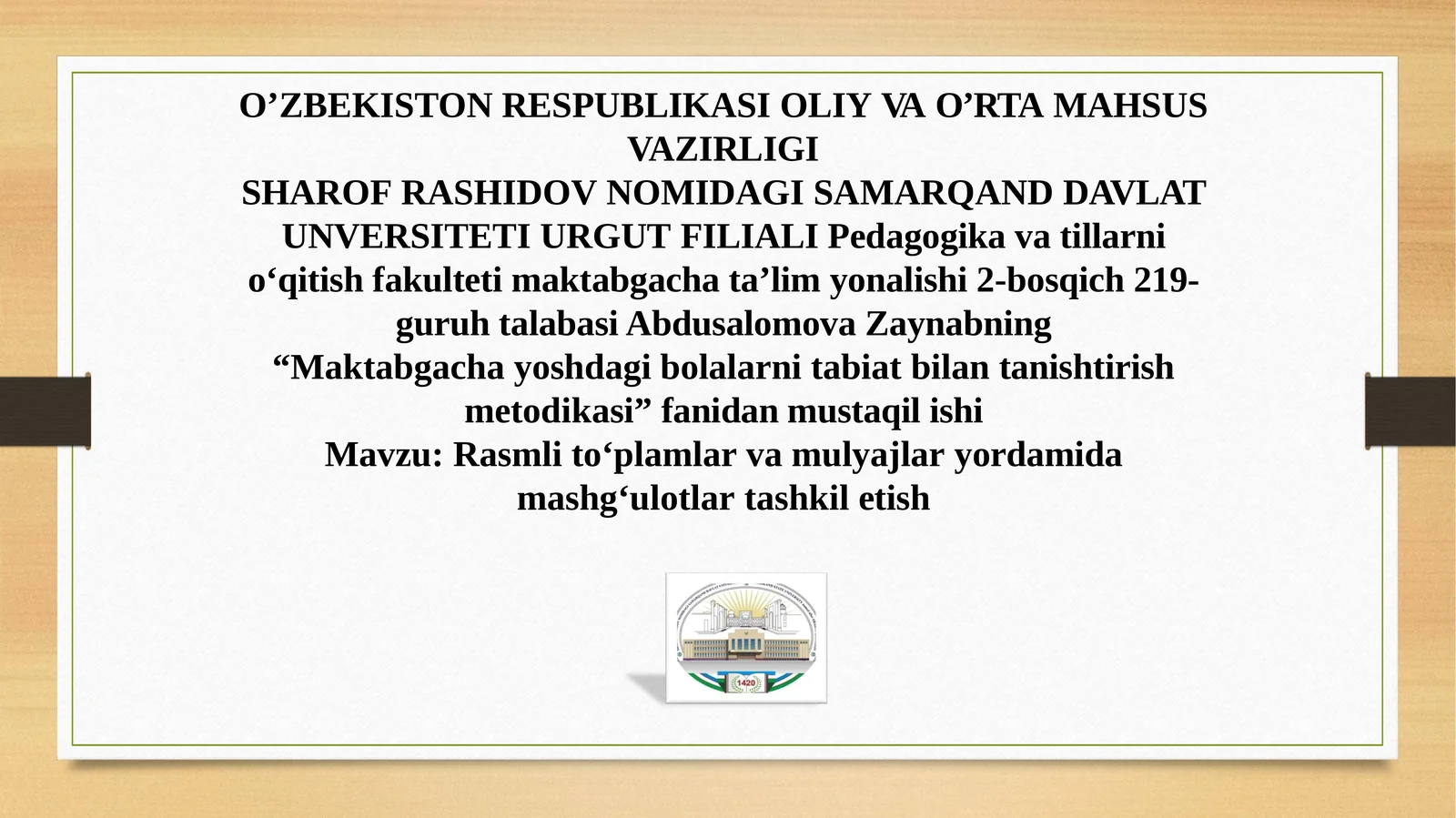 Rasmli to‘plamlar va mulyajlar yordamida mashg‘ulotlar tashkil etish