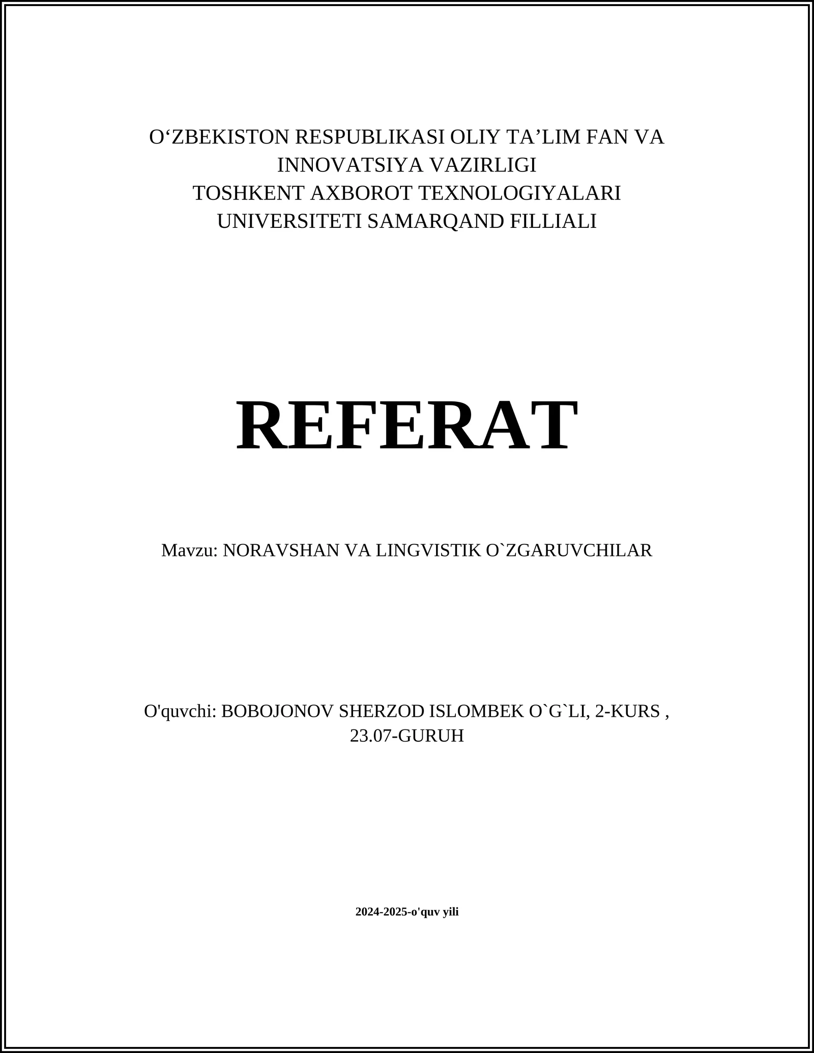 NORAVSHAN VA LINGVISTIK O`ZGARUVCHILAR