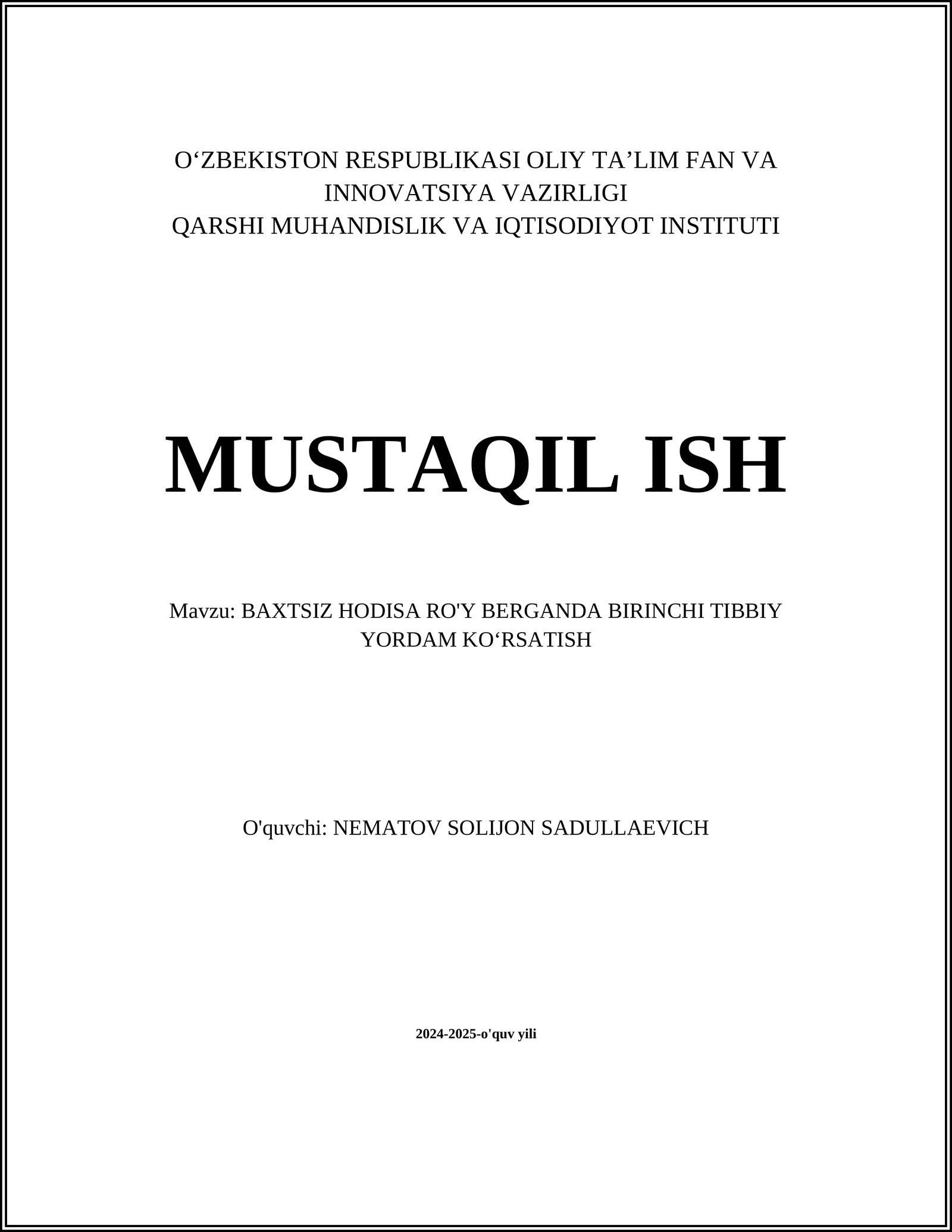 BAXTSIZ HODISA RO'Y BERGANDA BIRINCHI TIBBIY YORDAM KOʻRSATISH
