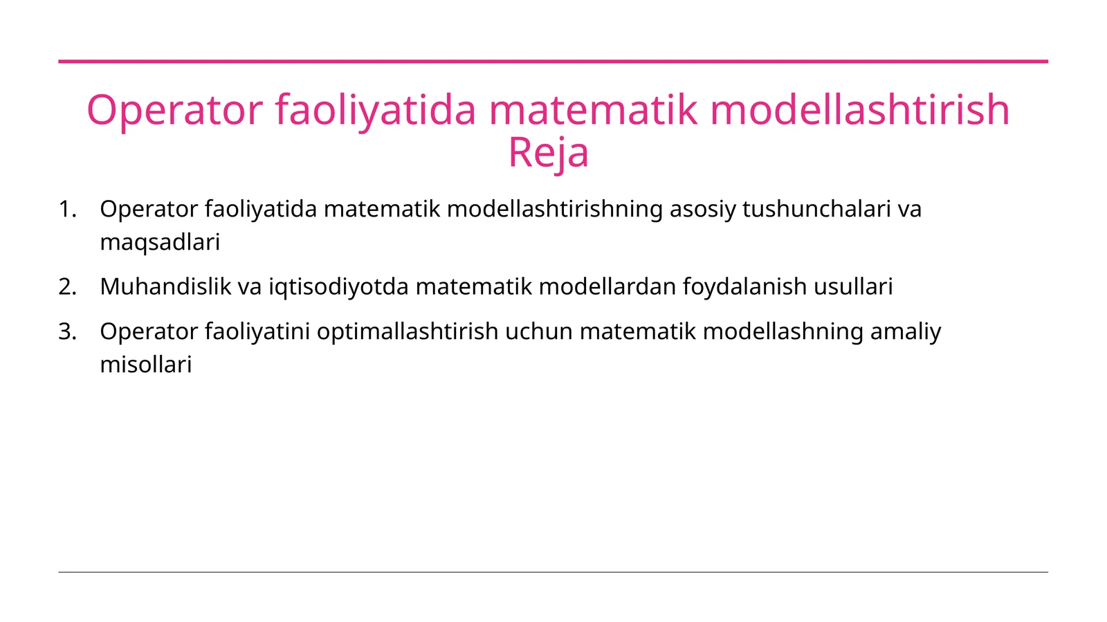 Operator faoliyatida matematik modellashtirish