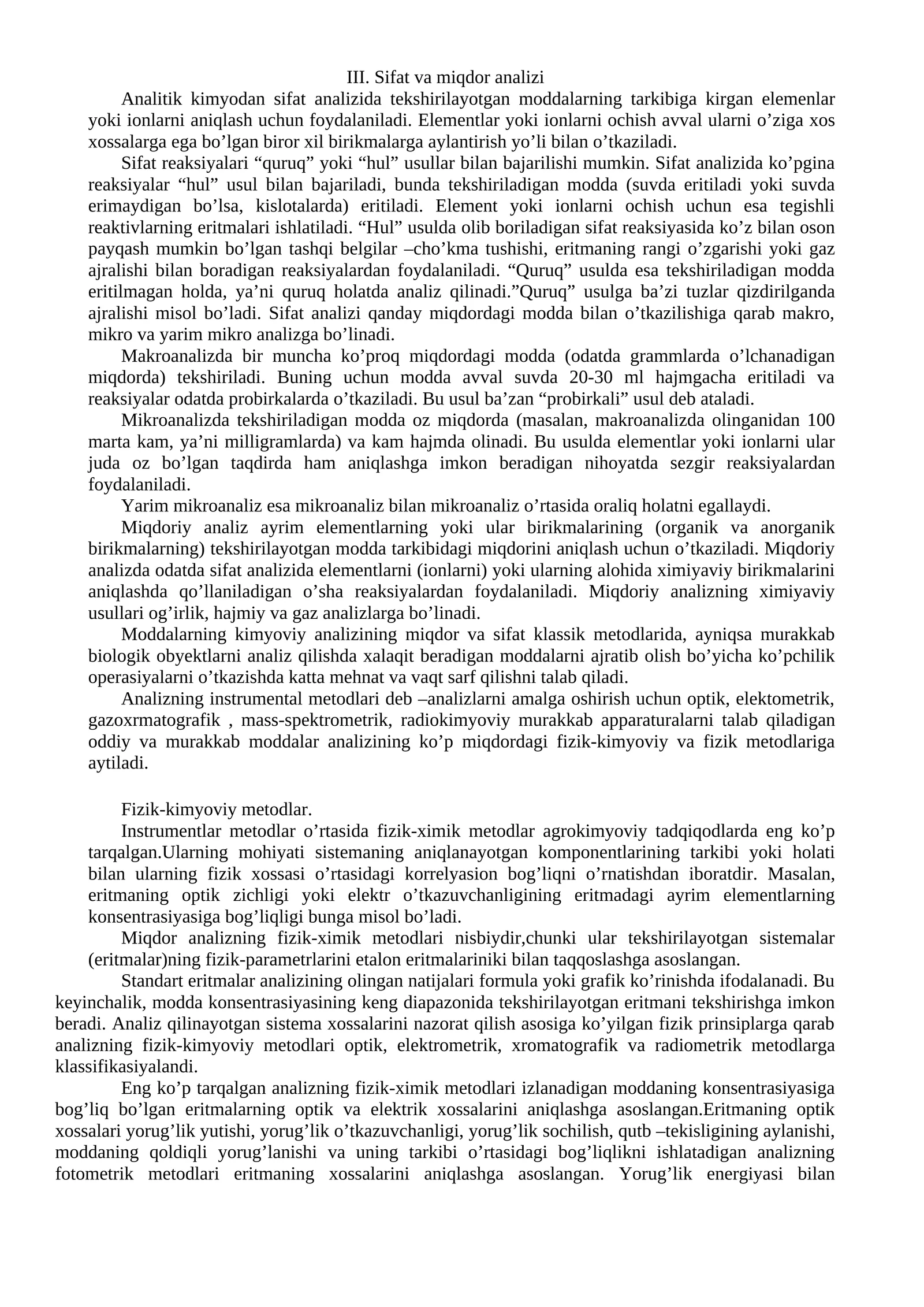 Sifat va miqdor analizi