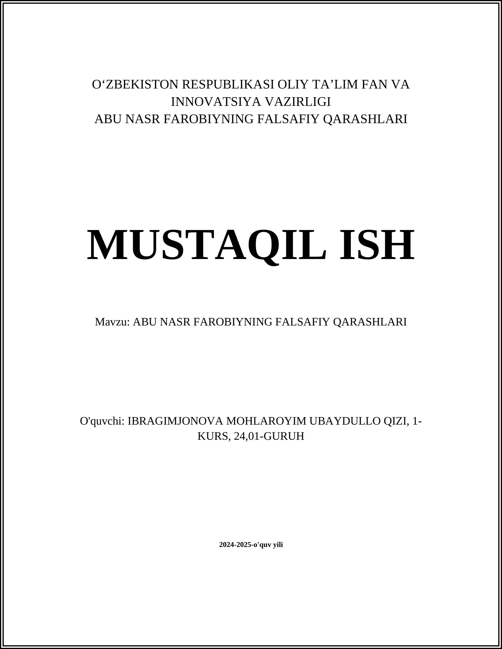ABU NASR FAROBIYNING FALSAFIY QARASHLARI