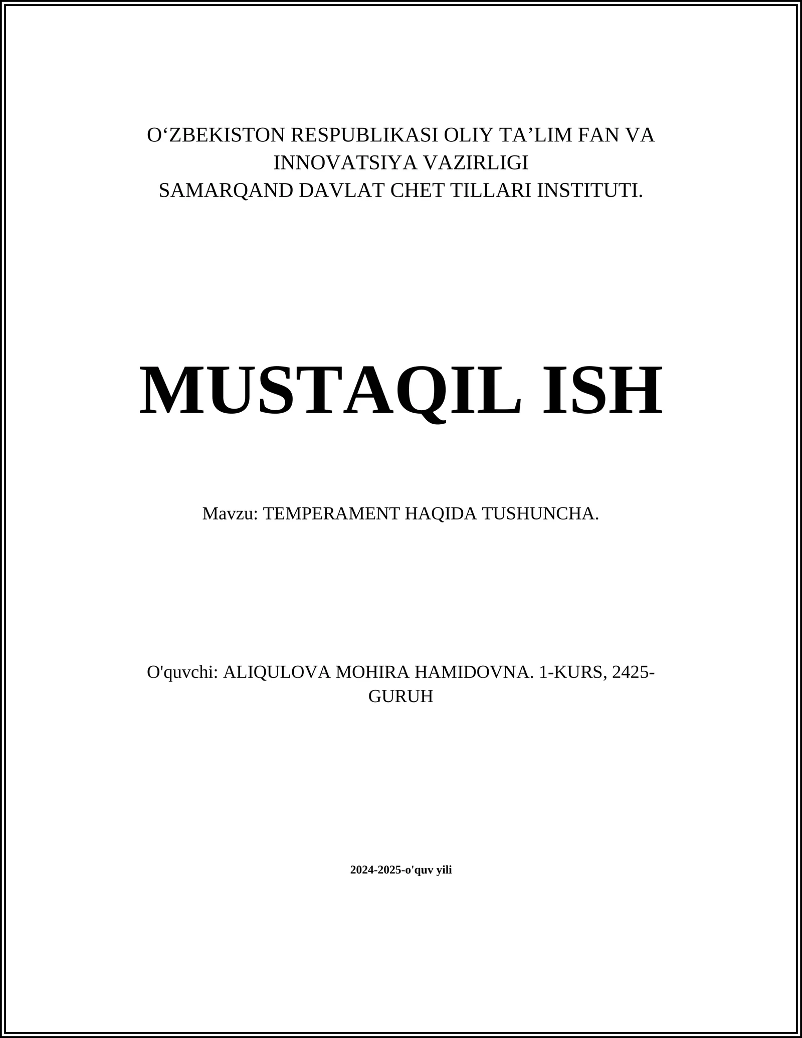 TEMPERAMENT HAQIDA TUSHUNCHA