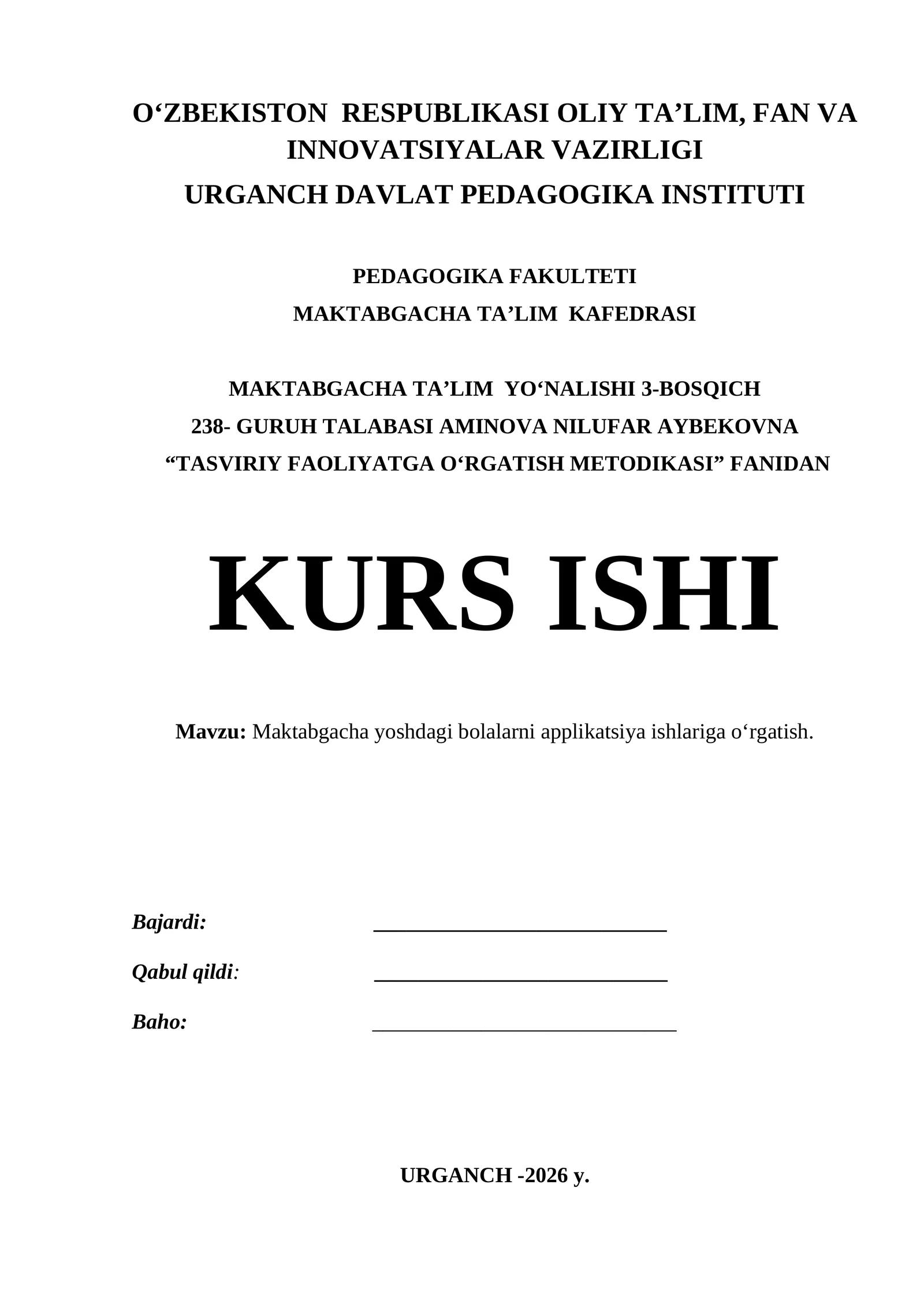 Maktabgacha yoshdagi bolalarni applikatsiya ishlariga o‘rgatish