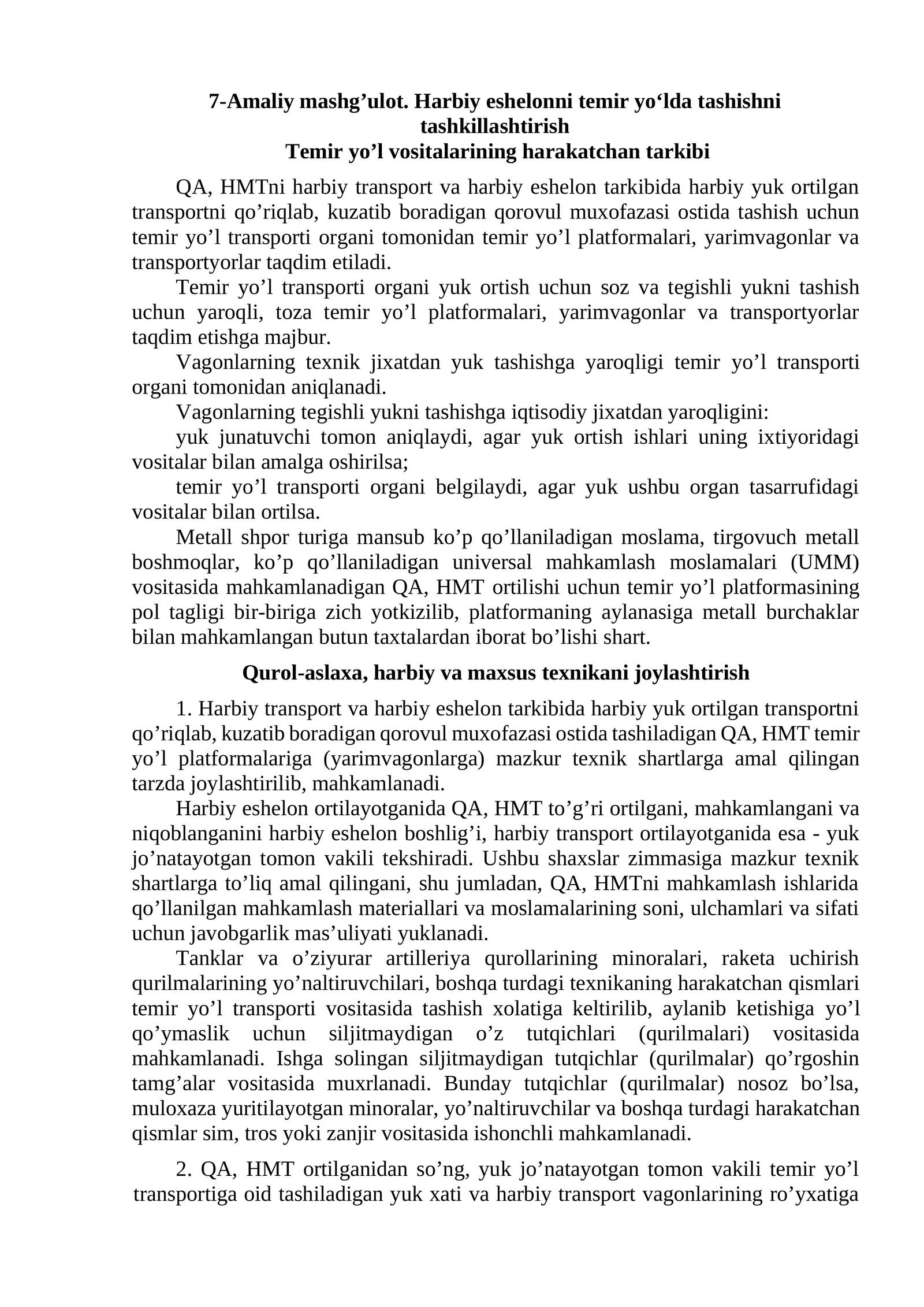 Temir yo‘lda yuk ortitilgan trаnsportni tаshish