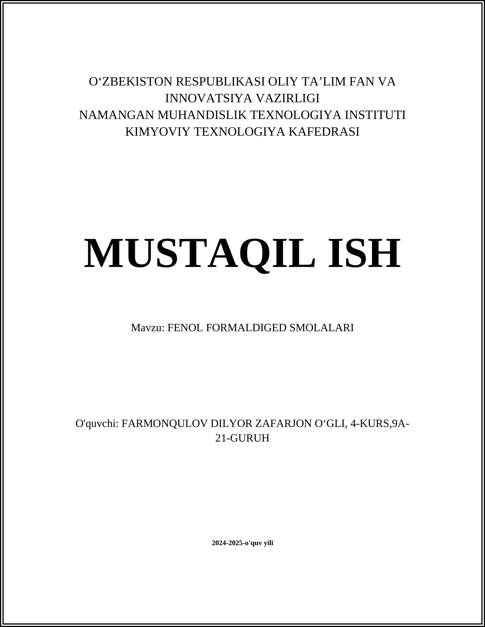 FENOL FORMALDIGED SMOLALARI