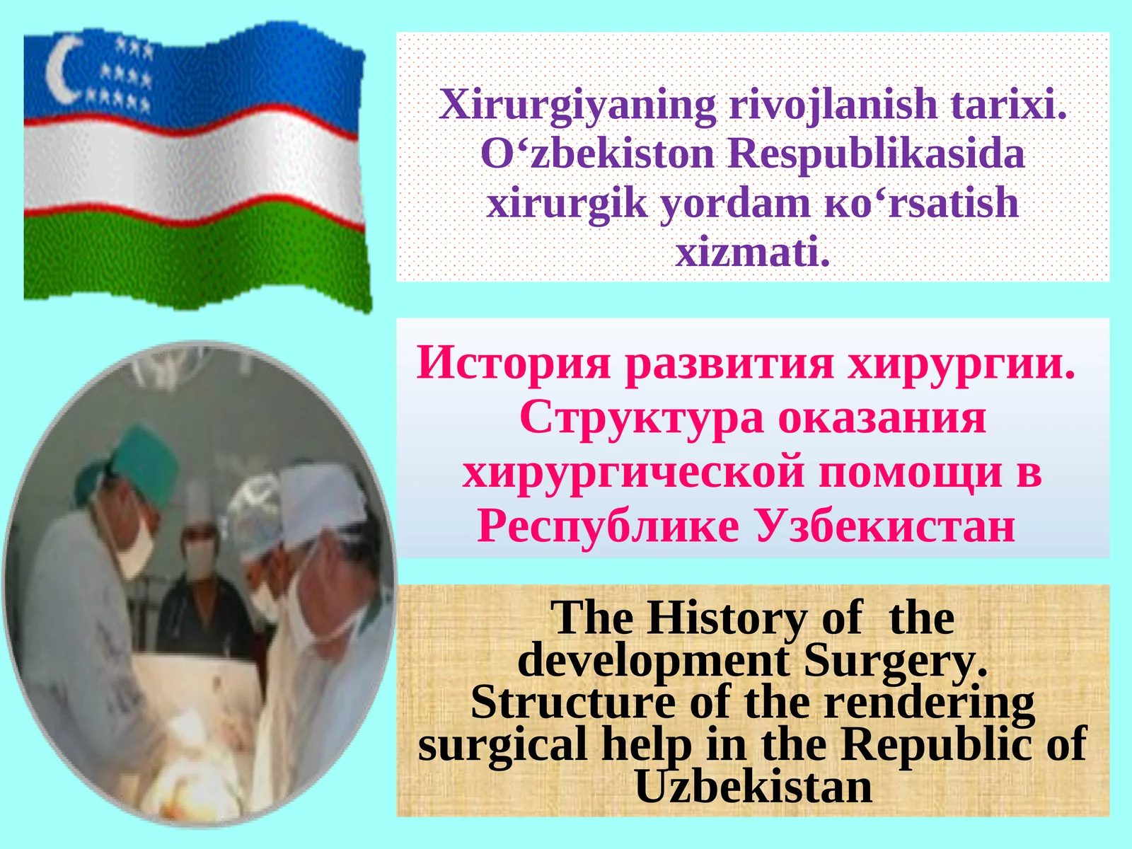 Хirurgiyaningrivojlanish tarixi.O‘zbekistonRespublikasidaхirurgik yordamкo‘rsatish xizmati