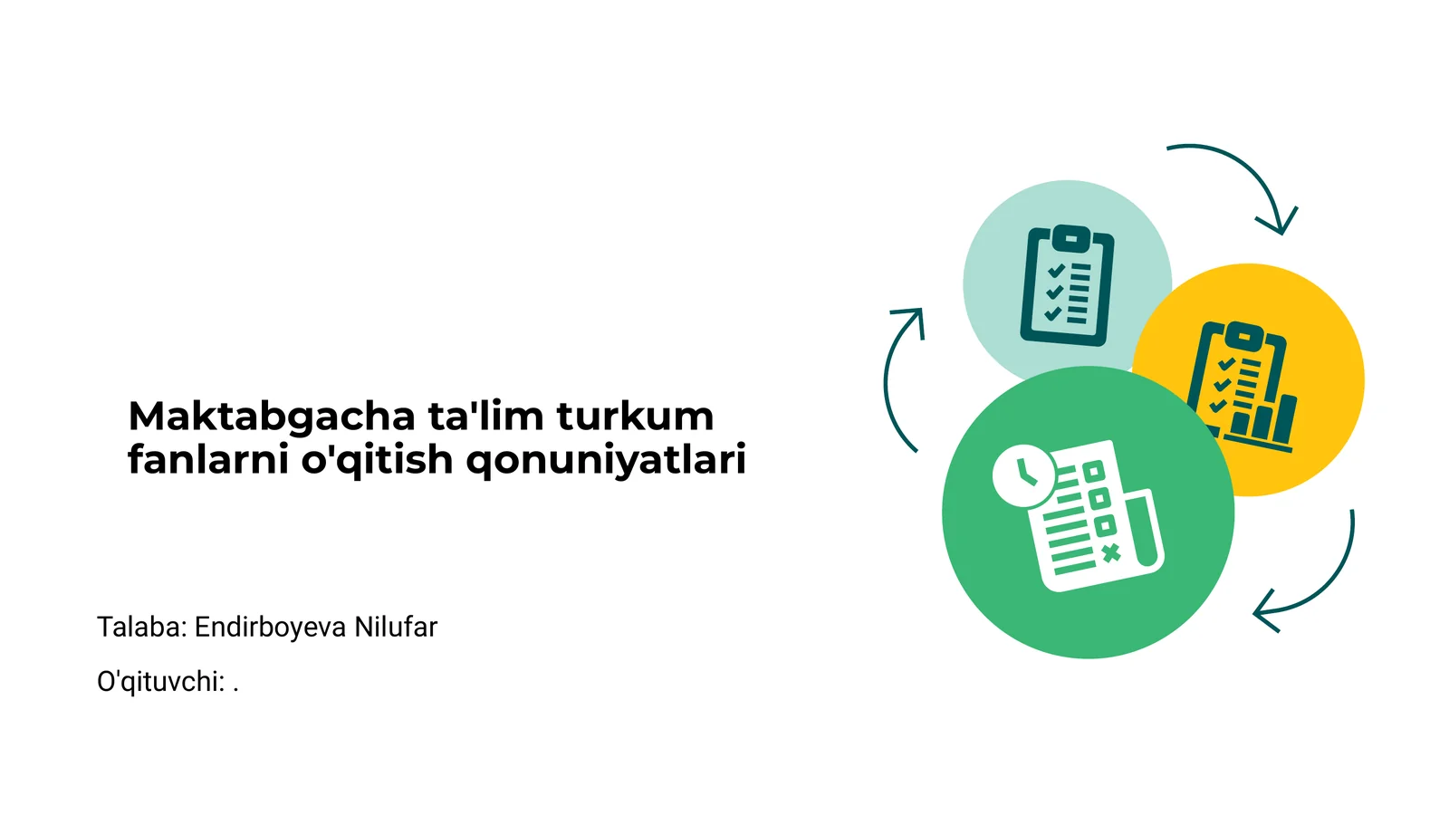 Maktabgacha ta'lim turkum fanlarni o'qitish qonuniyatlari