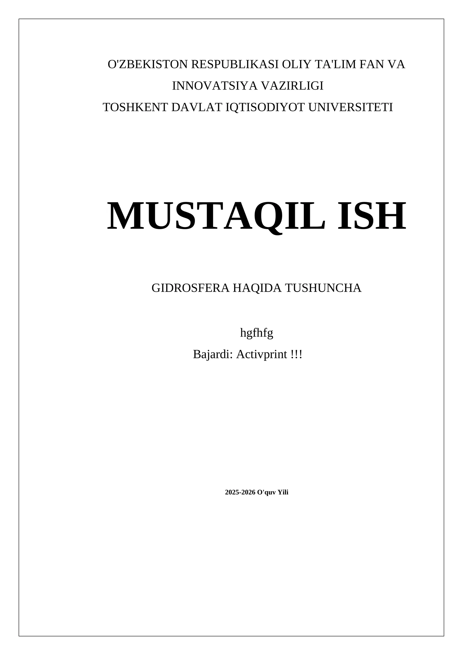 GIDROSFERA HAQIDA TUSHUNCHA