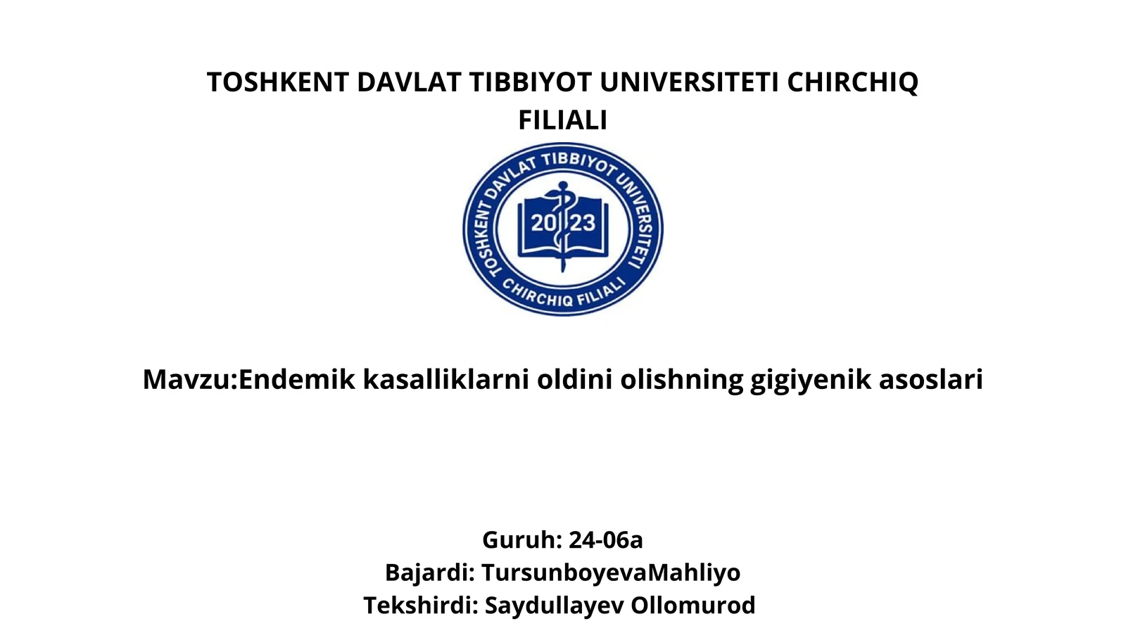 Endemik kasalliklarni oldini olishning gigiyenik asoslari
