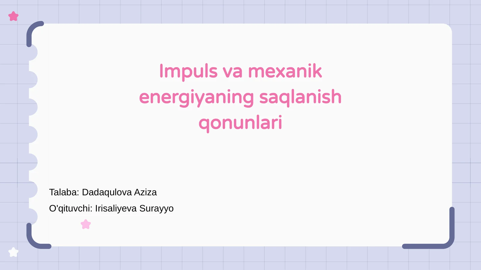 Impuls va Mexanik Energiyaning Saqlanish Qonunlari