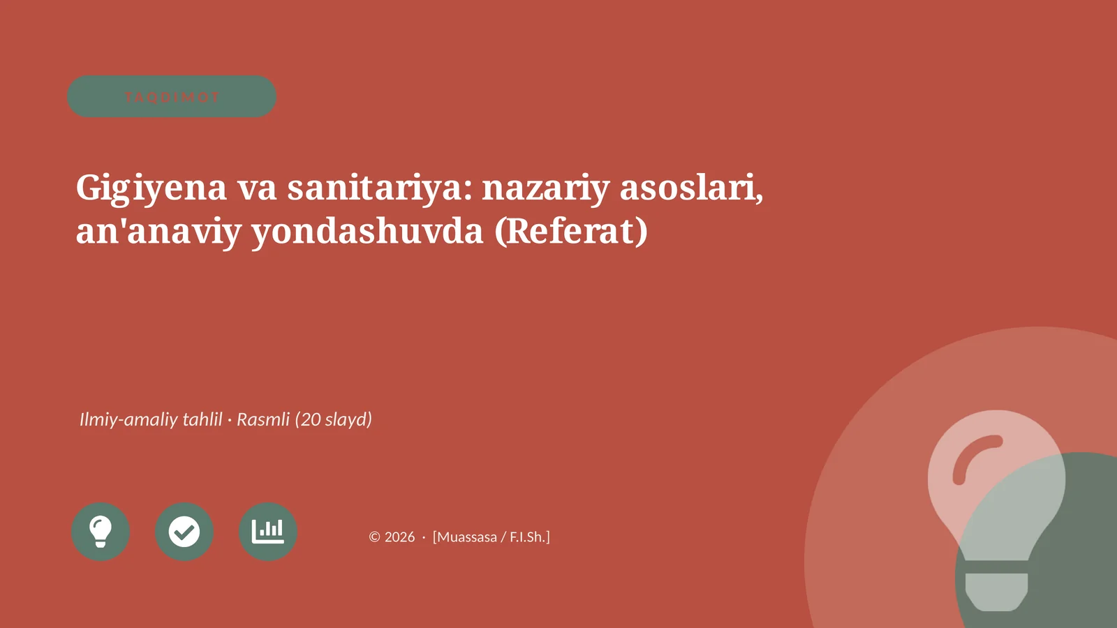 Gigiyena va sanitariya: nazariy asoslari, an'anaviy yondashuvda (Referat)