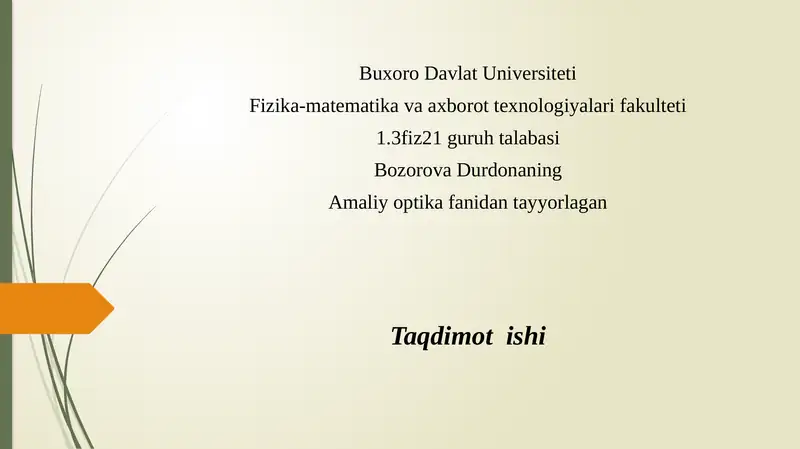 Amaliy optika fanidan tayyorlagan