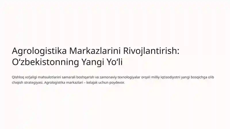 Agrologistika Markazlarini Rivojlantirish