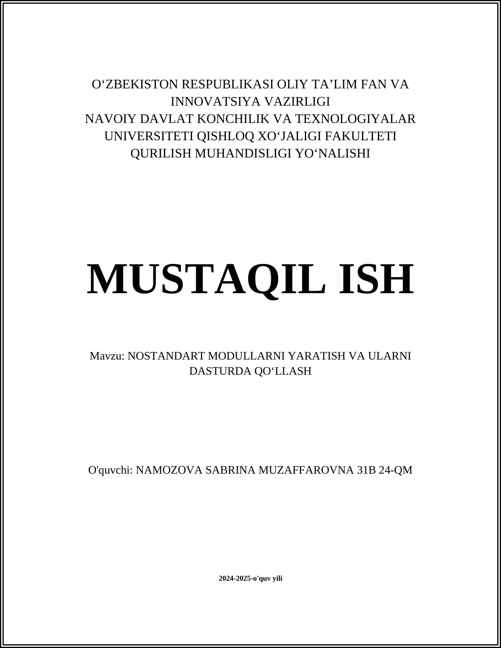 NOSTANDART MODULLARNI YARATISH VA ULARNI DASTURDA QOʻLLASH