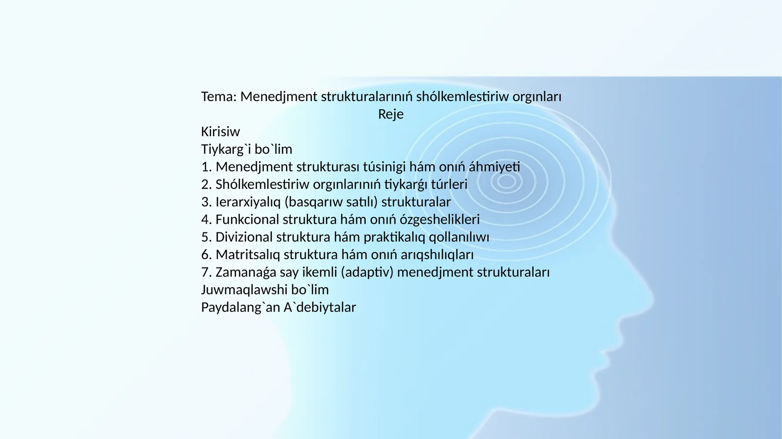 Menedjment strukturalarınıń shólkemlestiriw orgınları