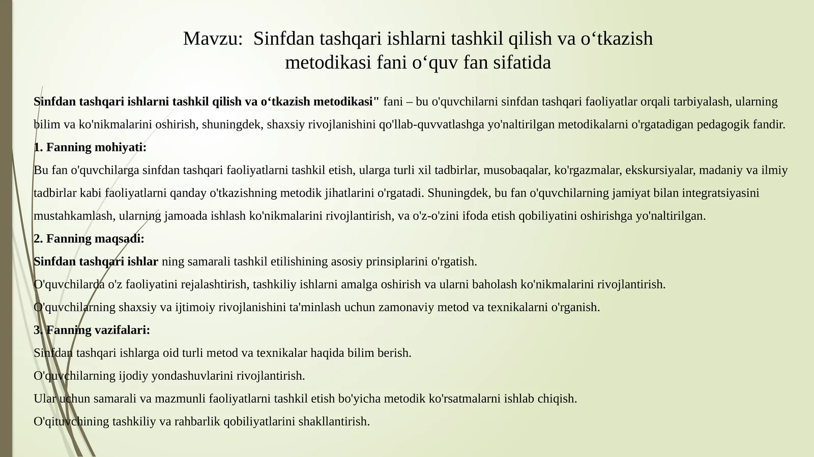 Sinfdan tashqari ishlar