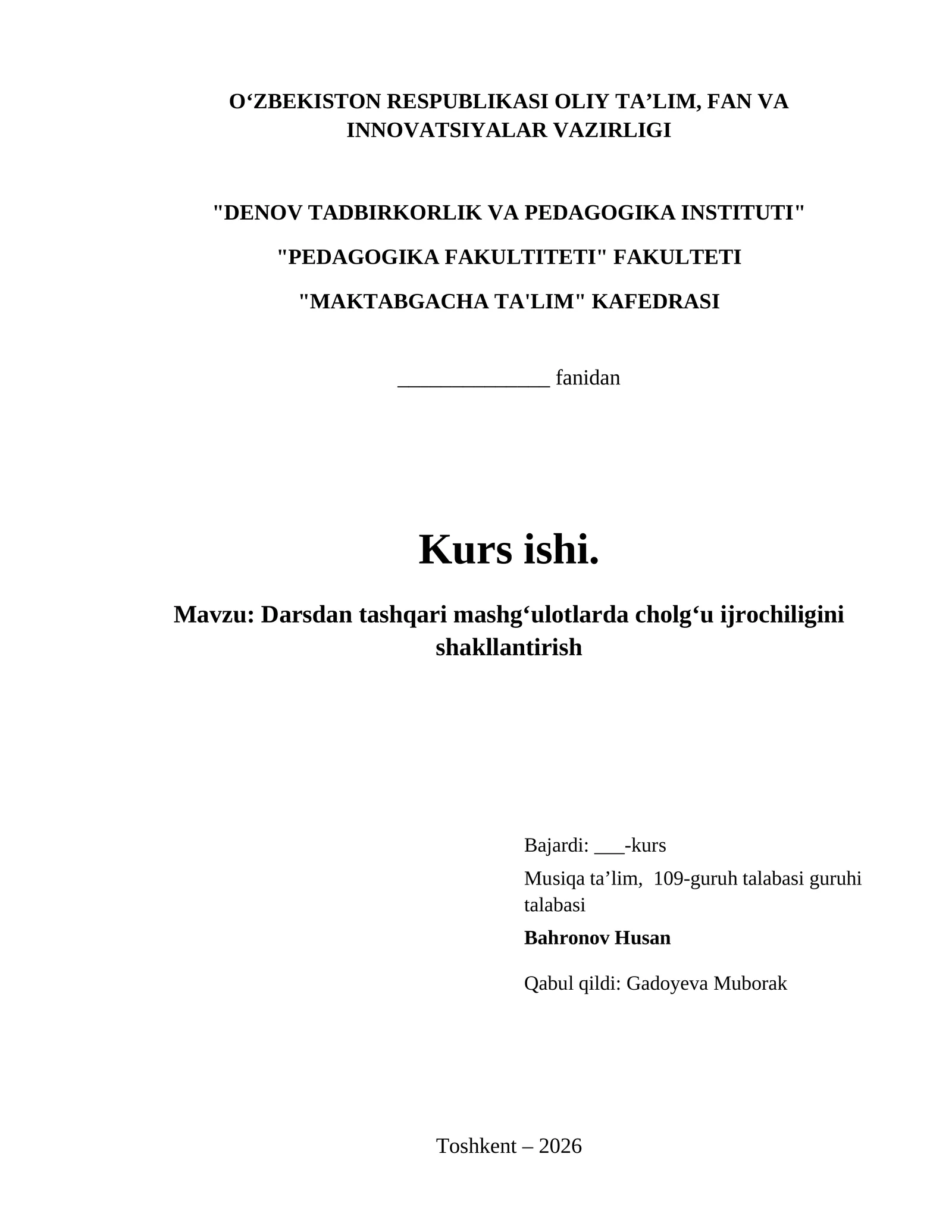 Darsdan tashqari mashgʻulotlarda cholgʻu ijrochiligini shakllantirish