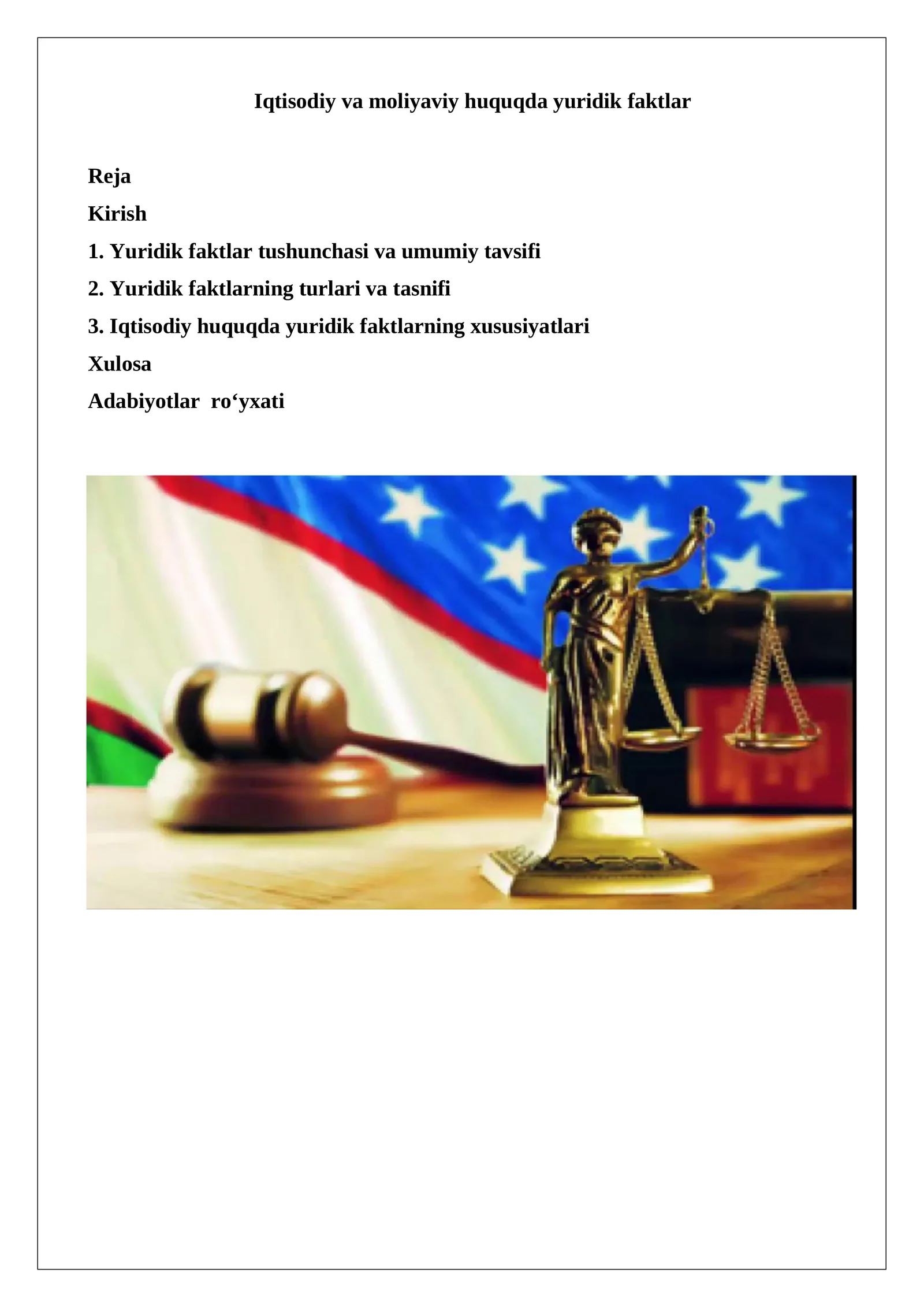 Iqtisodiy va moliyaviy huquqda yuridik faktlar