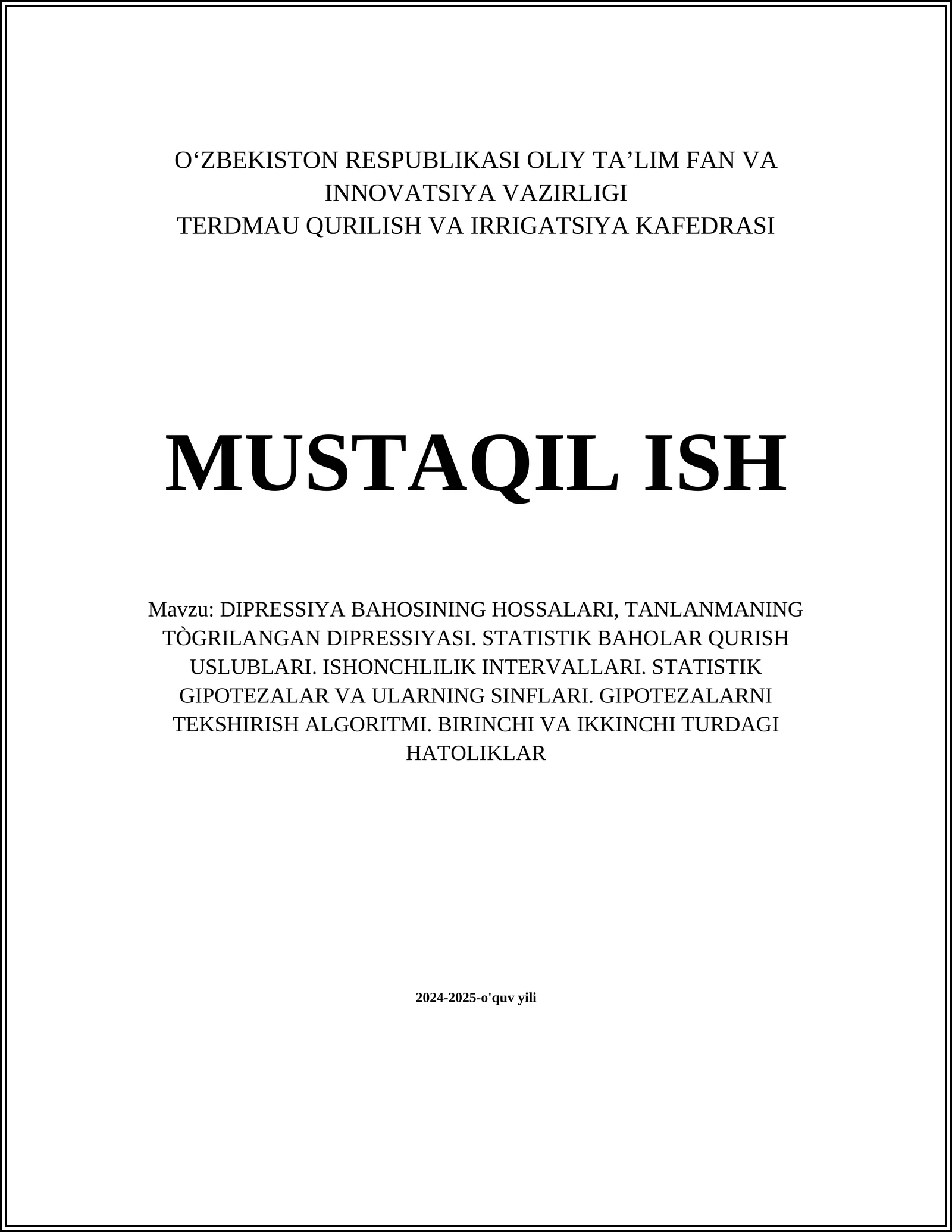 DIPRESSIYA BAHOSINING HOSSALARI