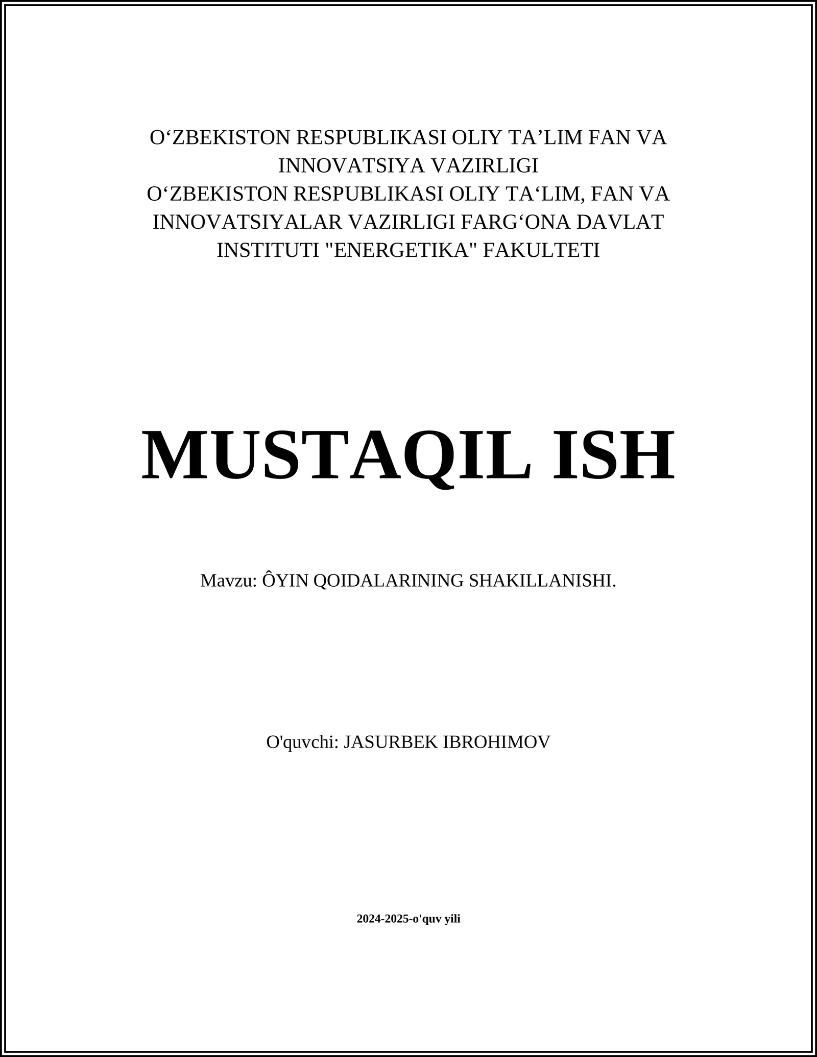 ÔYIN QOIDALARINING SHAKILLANISHI