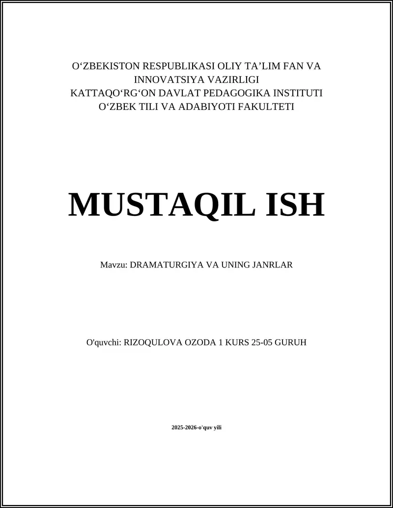 DRAMATURGIYA VA UNING JANRLAR