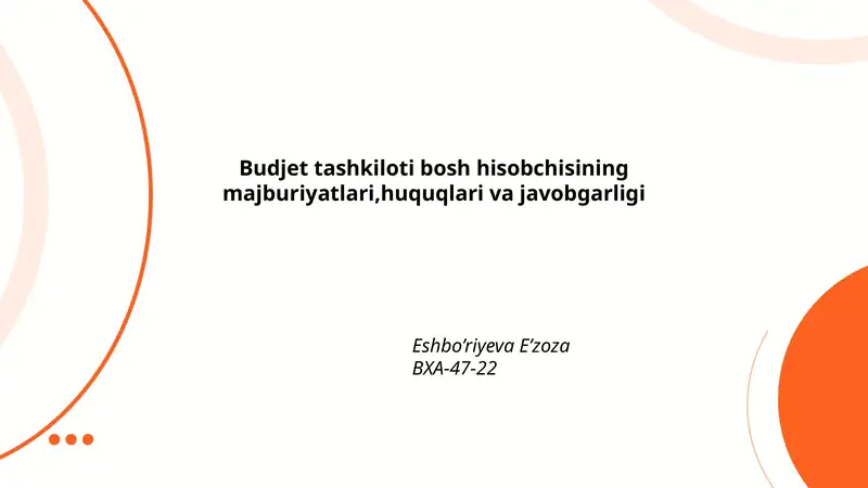 Budjet tashkiloti bosh hisobchisining majburiyatlari, huquqlari va javobgarligi
