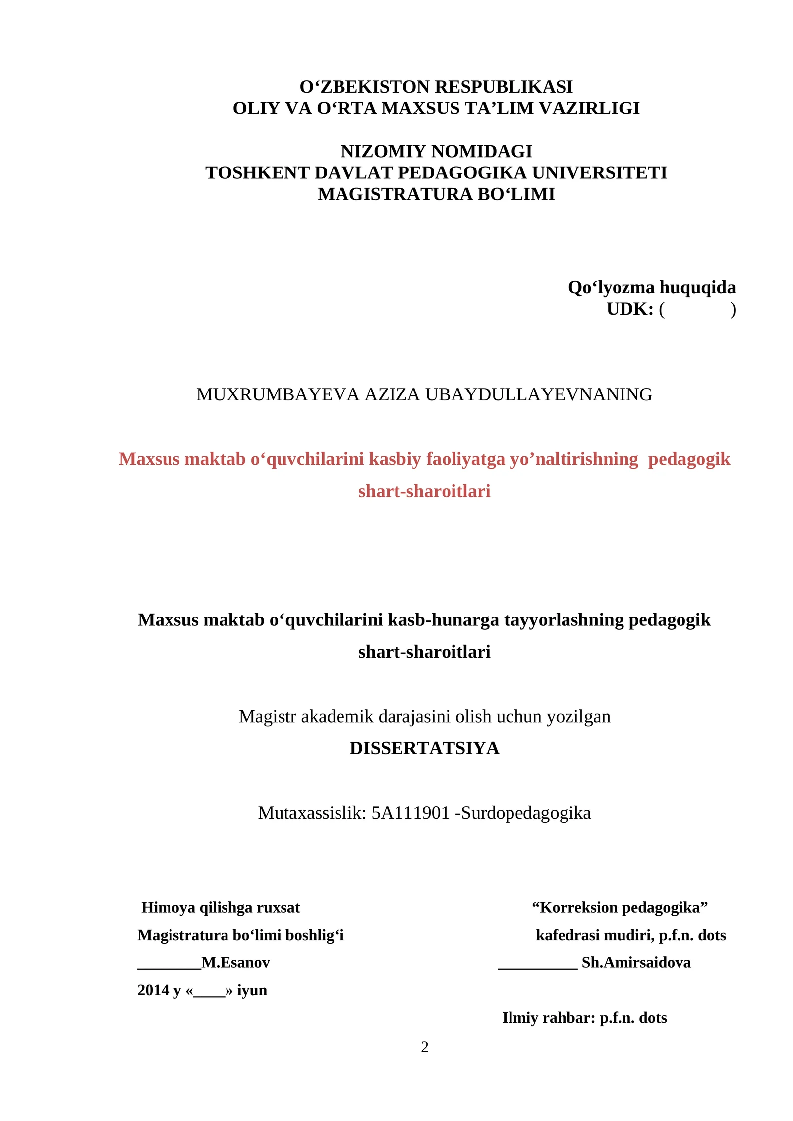 Maxsus maktab o‘quvchilarini kasb-hunarga tayyorlashning pedagogik shart-sharoitlari