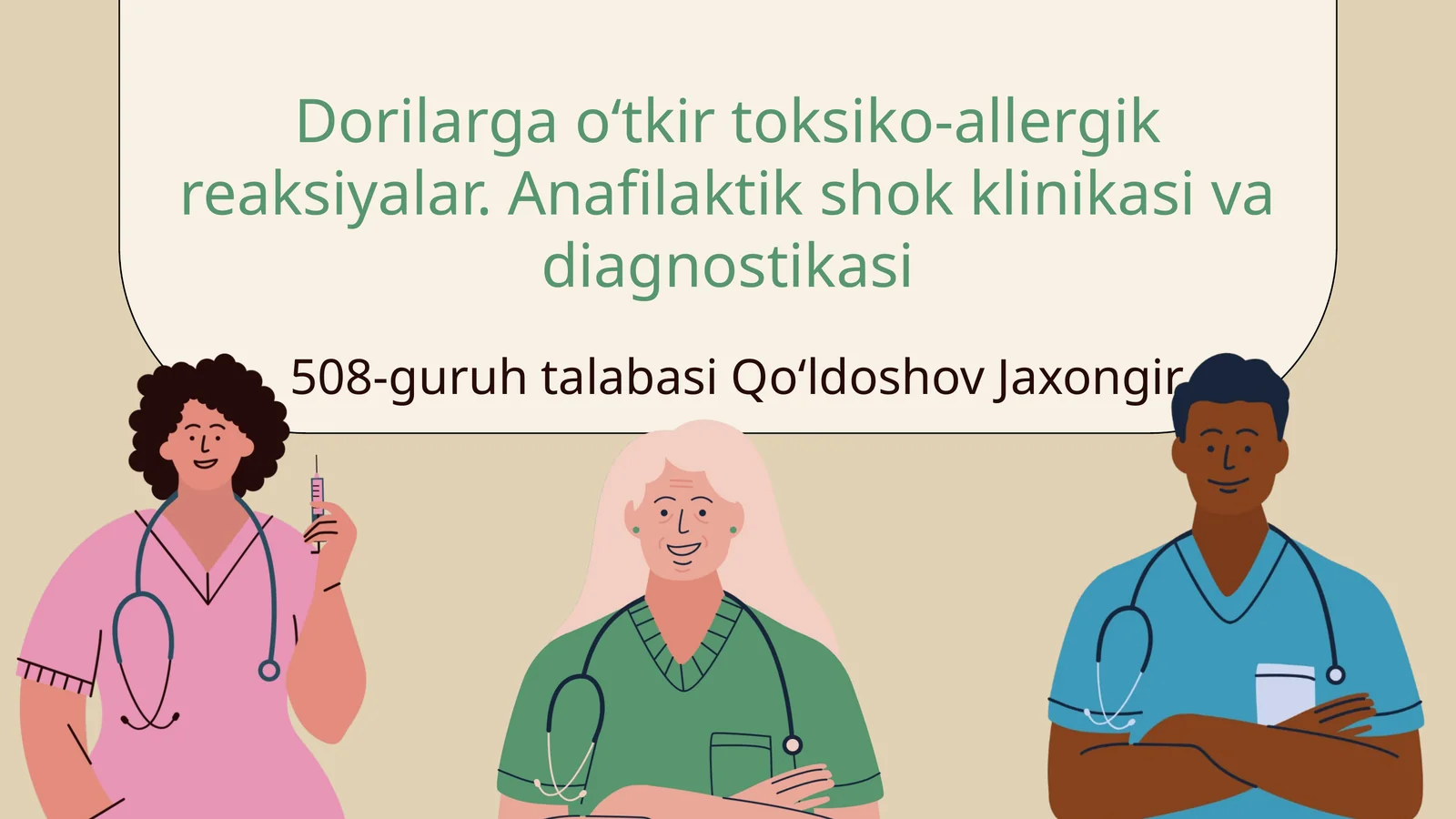 Dorilarga oʻtkir toksiko-allergik reaksiyalar. Anafilaktik shok klinikasi va diagnostikasi