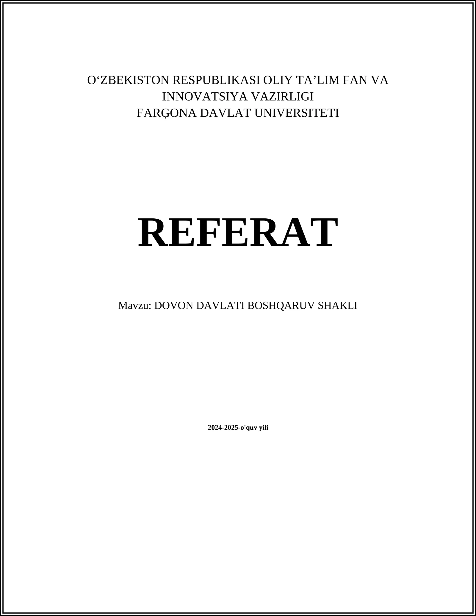 DOVON DAVLATI BOSHQARUV SHAKLI