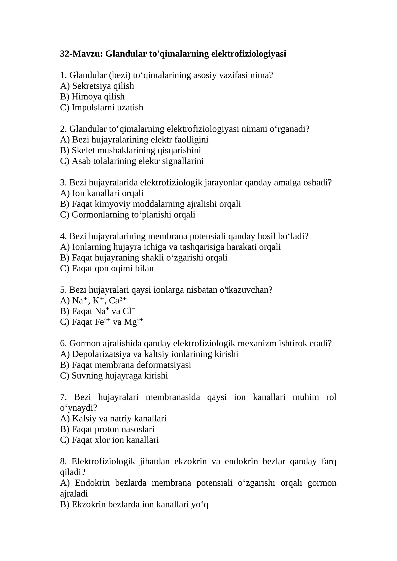 Glandular to'qimalarning elektrofiziologiyasi