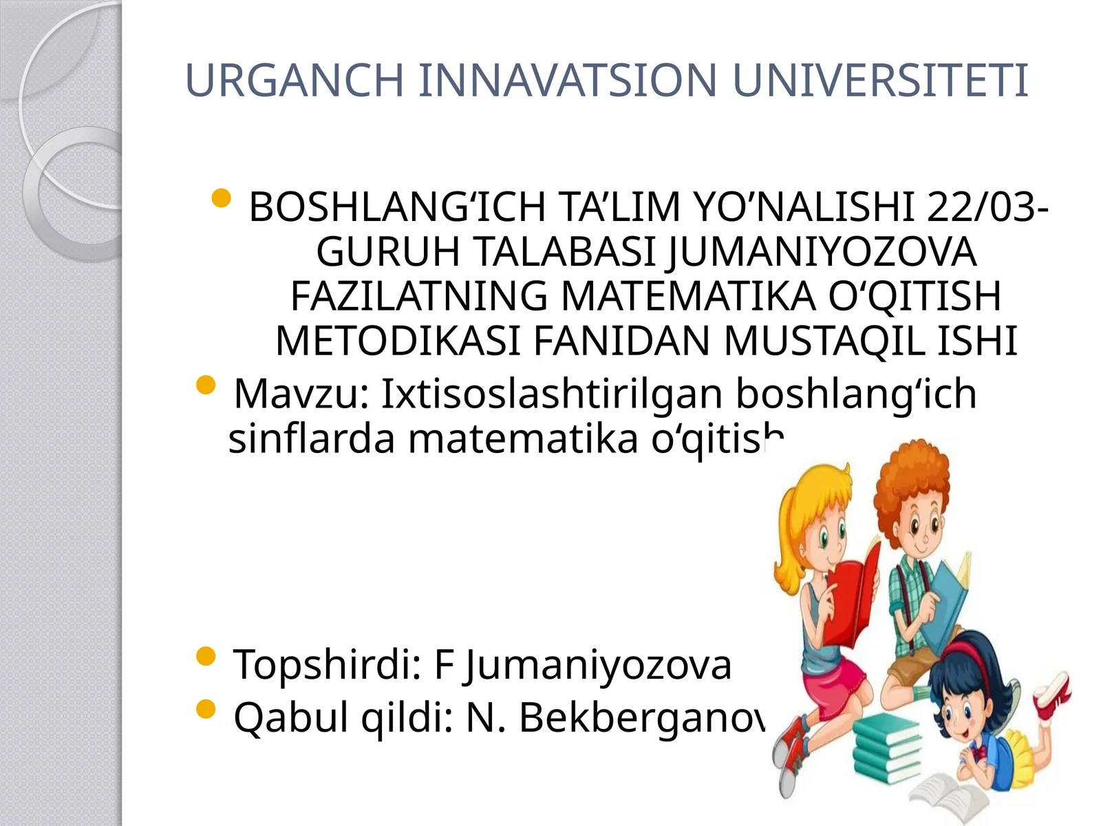 Ixtisoslashtirilgan boshlang'ich sinflarda matematika o'qitish
