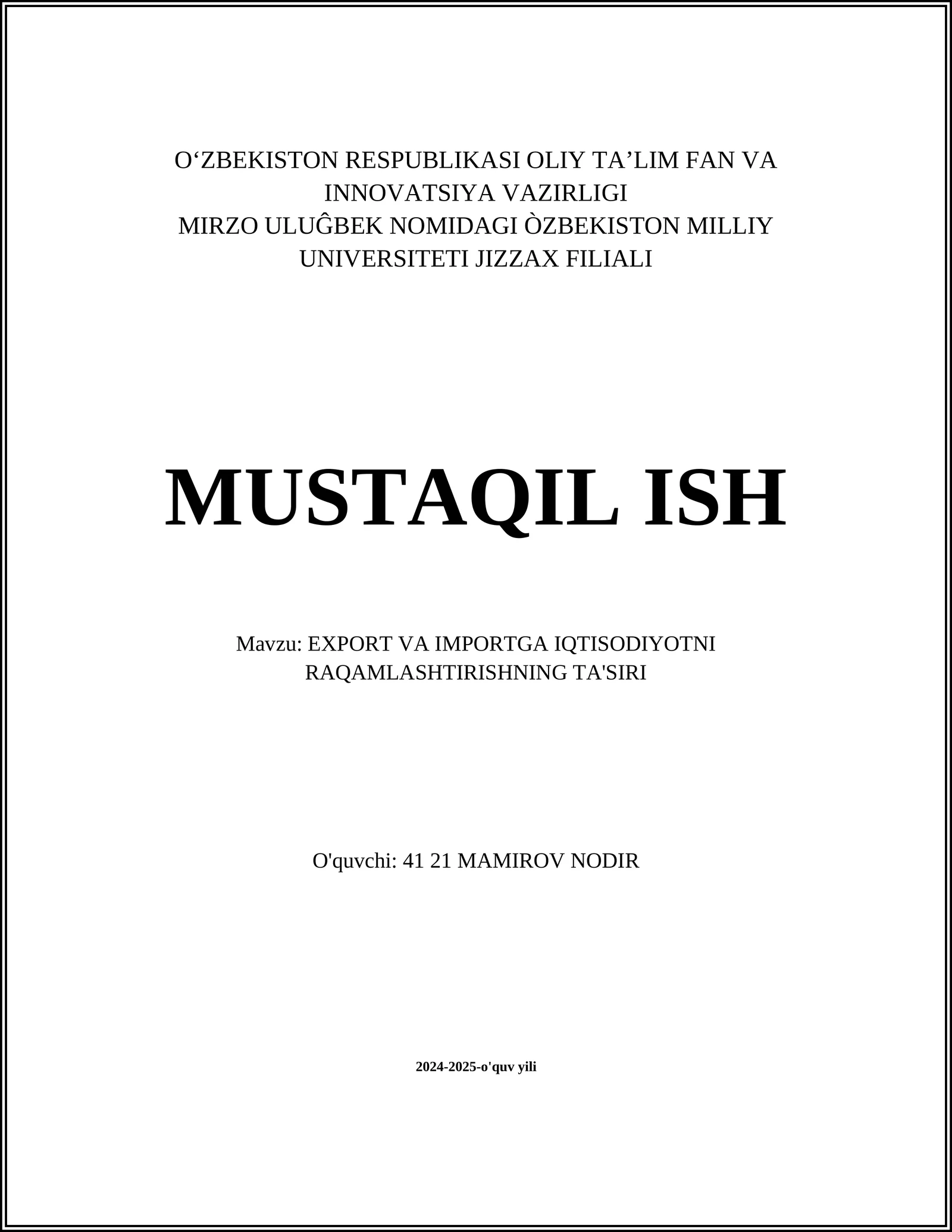 EXPORT VA IMPORTGA IQTISODIYOTNI RAQAMLASHTIRISHNING TA'SIRI