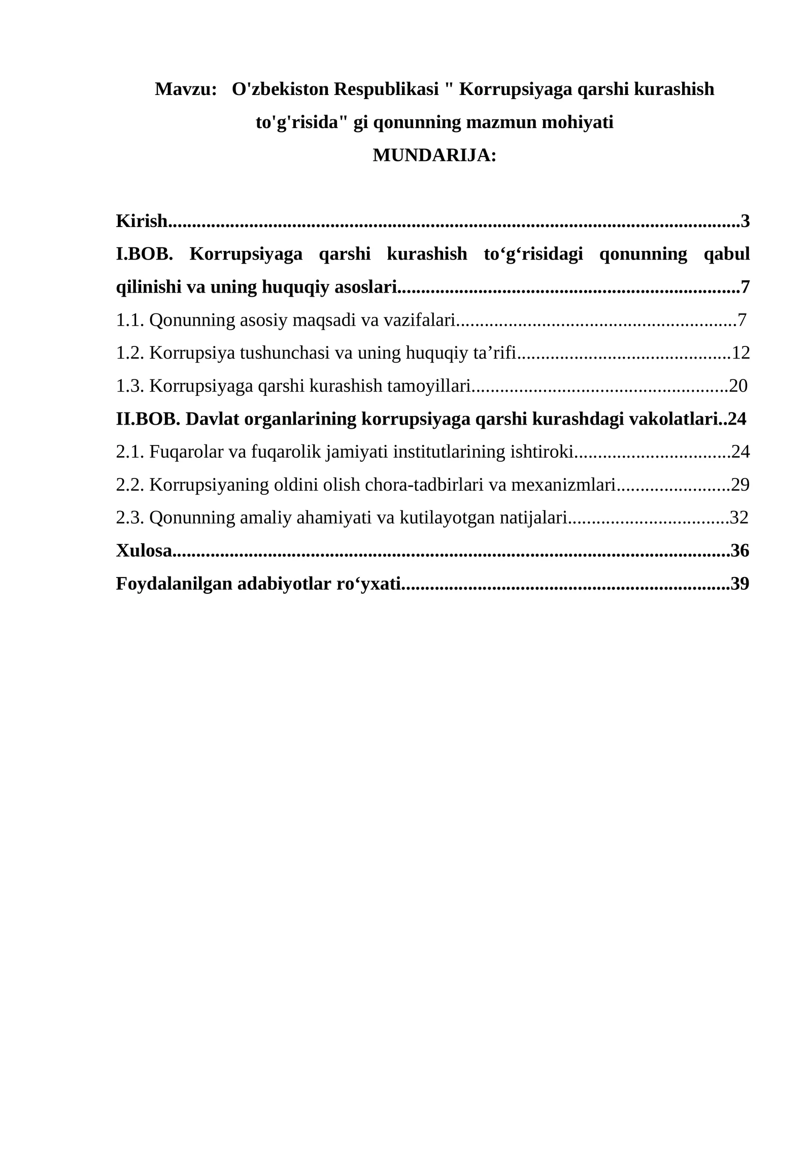 O'zbekiston Respublikasi " Korrupsiyaga qarshi kurashish to'g'risida" gi qonunning mazmun mohiyati