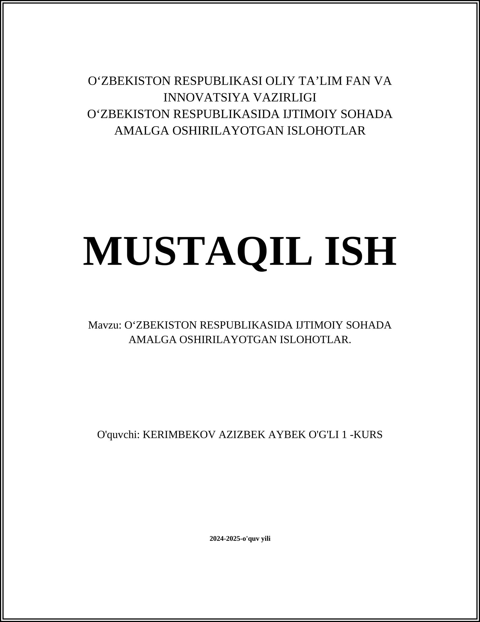 OʻZBEKISTON RESPUBLIKASIDA IJTIMOIY SOHADA AMALGA OSHIRILAYOTGAN ISLOHOTLAR
