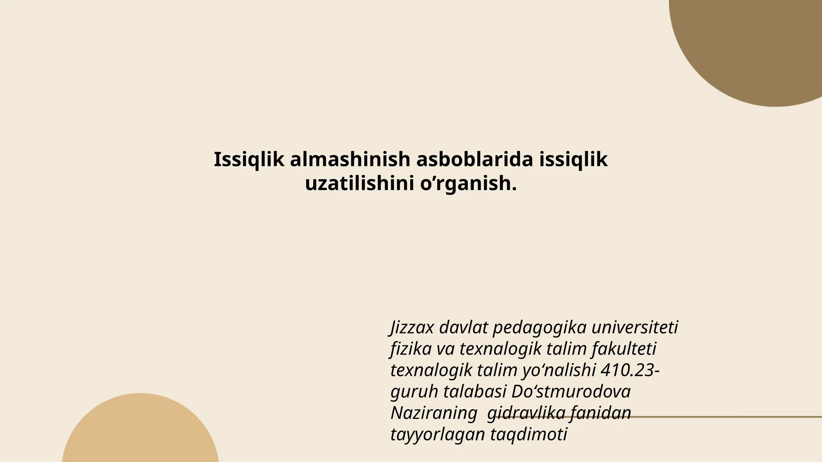 Gidravlika fanidan tayyorlagan taqdimot